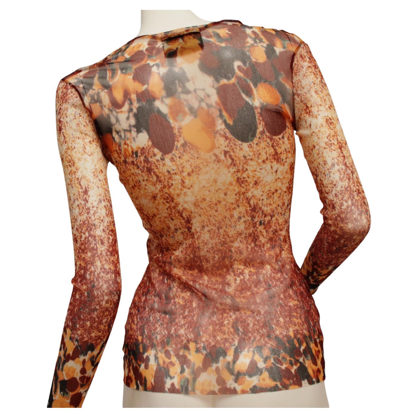 Jean Paul Gaultier Maille Red, Navy, and Orange 90'S Mesh Long Sleeve Shirt In Excellent Condition For Sale In Kingston, NY