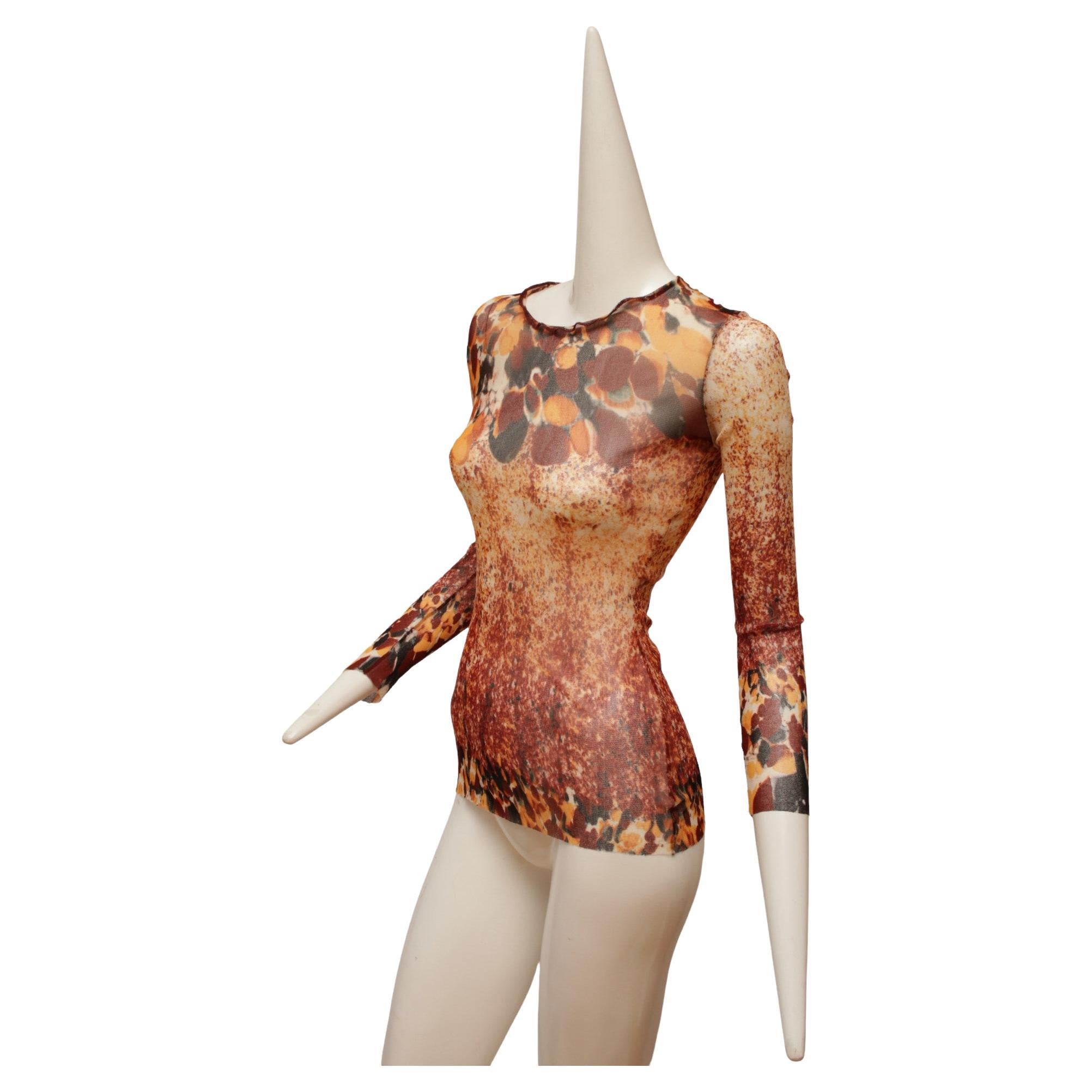 Jean Paul Gaultier Maille Red, Navy, and Orange 90'S Mesh Long Sleeve Shirt For Sale