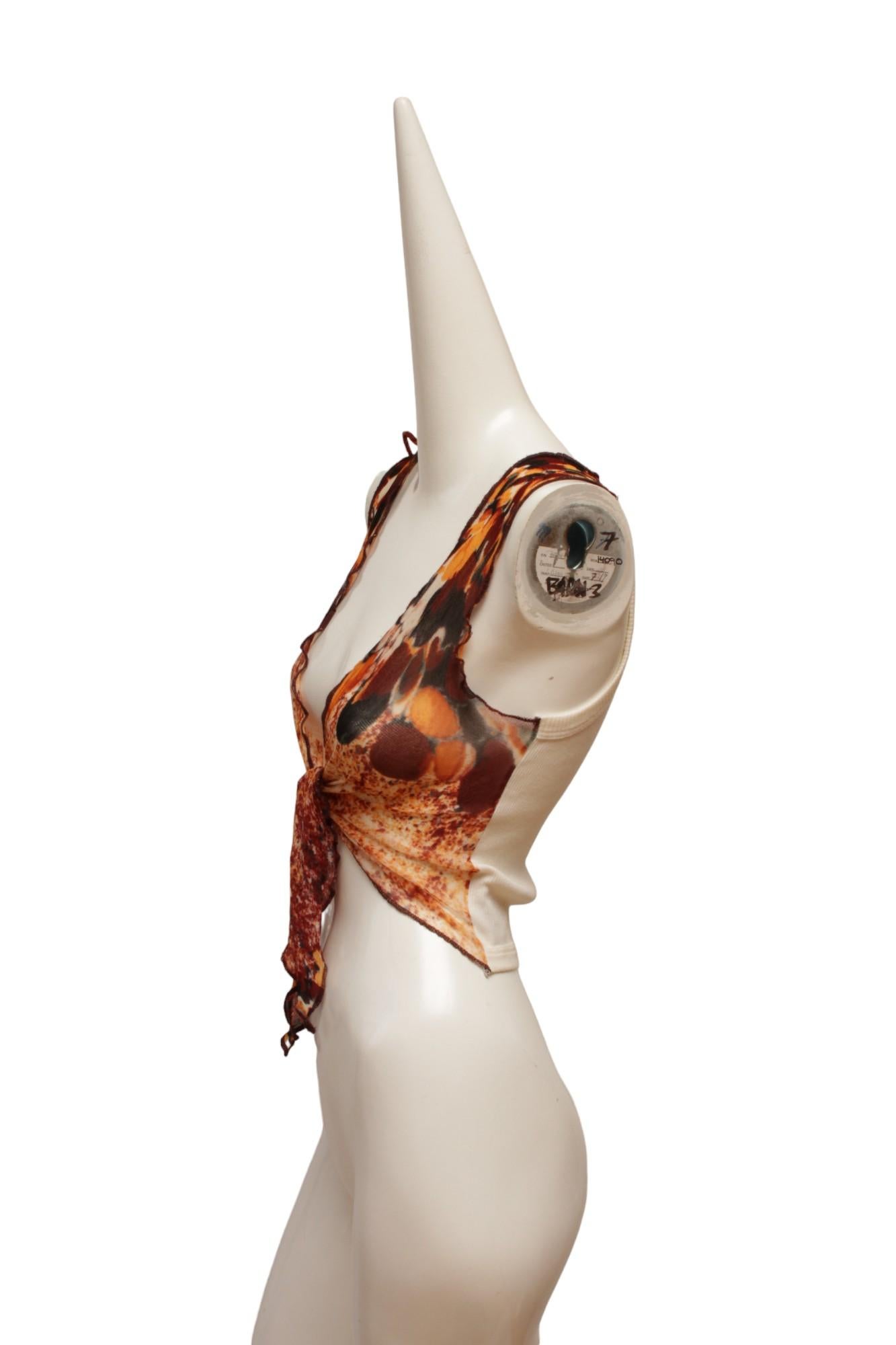 White Jean Paul Gaultier Maille Red, Navy and Orange Mesh and Cream Rib Knit Back Vest