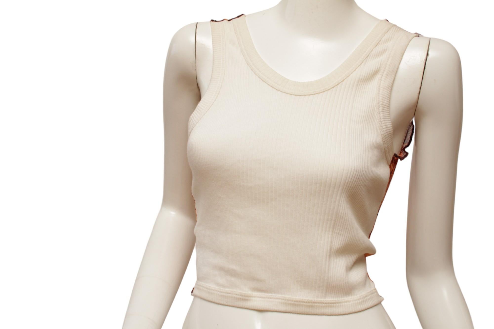 Women's Jean Paul Gaultier Maille Red, Navy and Orange Mesh and Cream Rib Knit Back Vest