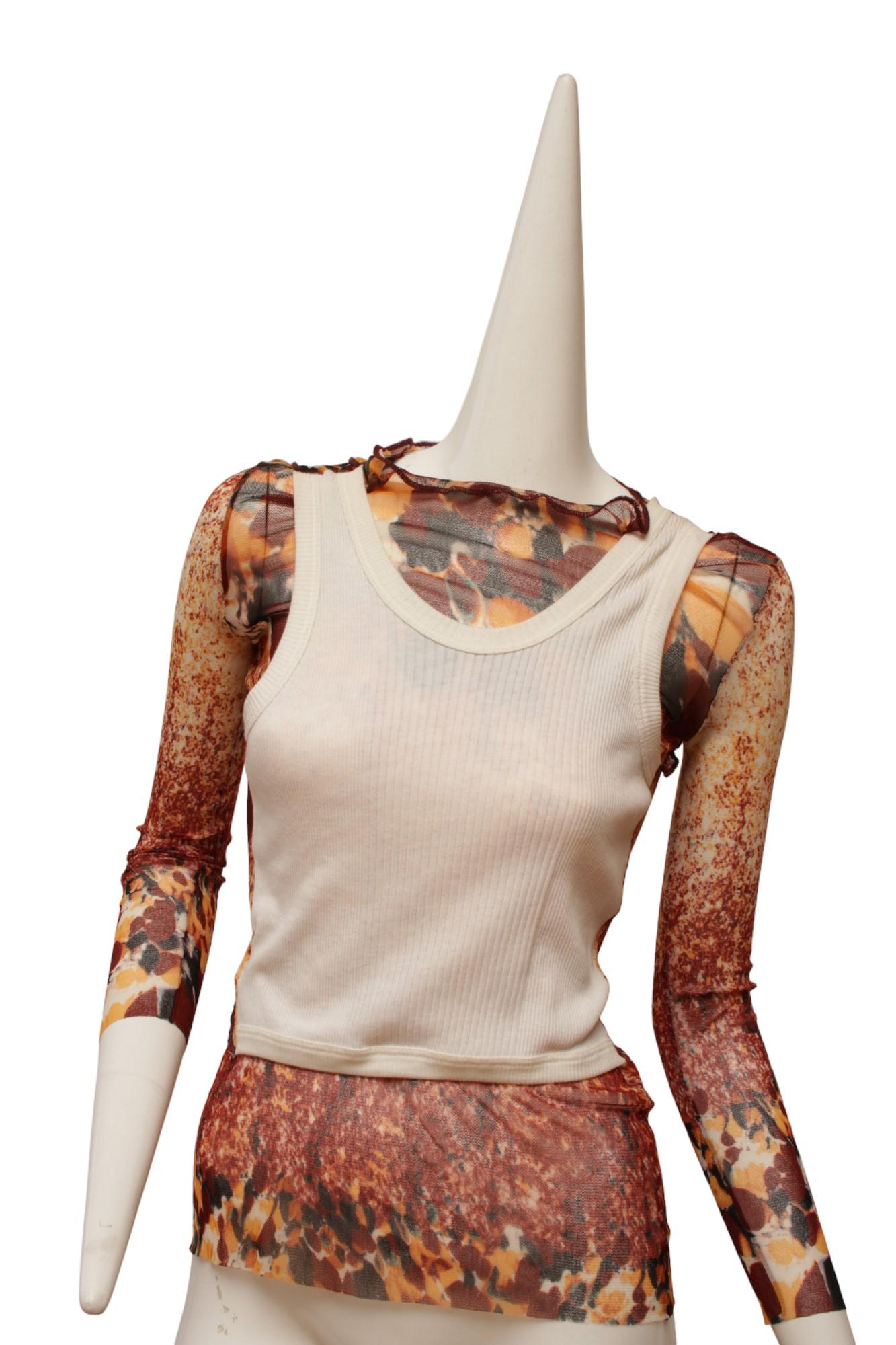 Jean Paul Gaultier Maille Red, Navy and Orange Mesh and Cream Rib Knit Back Vest 3