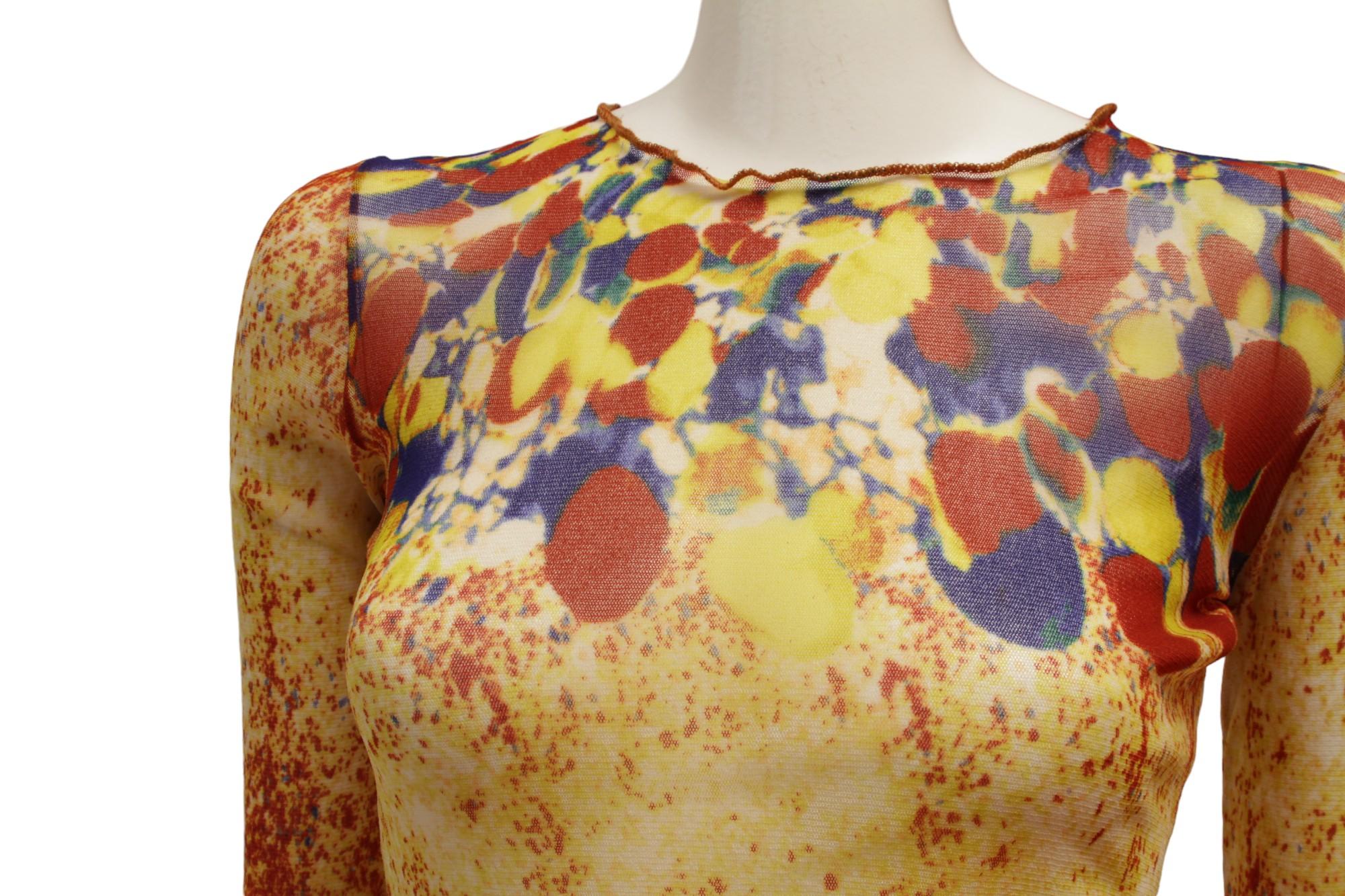 Jean Paul Gaultier Maille Red, Yellow, Blue Mesh Long sleeve Top In Excellent Condition In Kingston, NY
