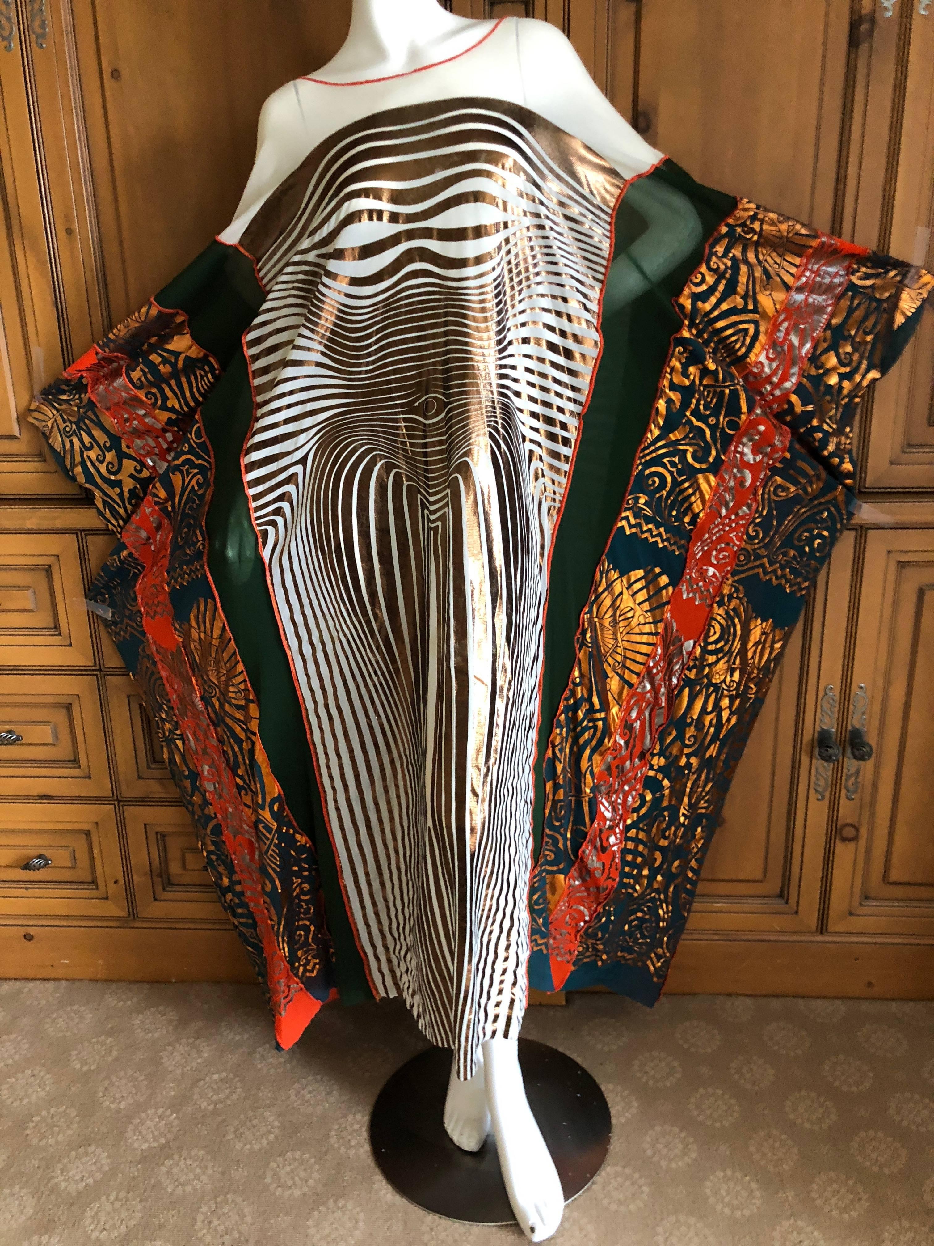 Jean Paul Gaultier Maille Vintage Gold Op Art Torso Print Kimono Sleeve Caftan In Excellent Condition In Cloverdale, CA
