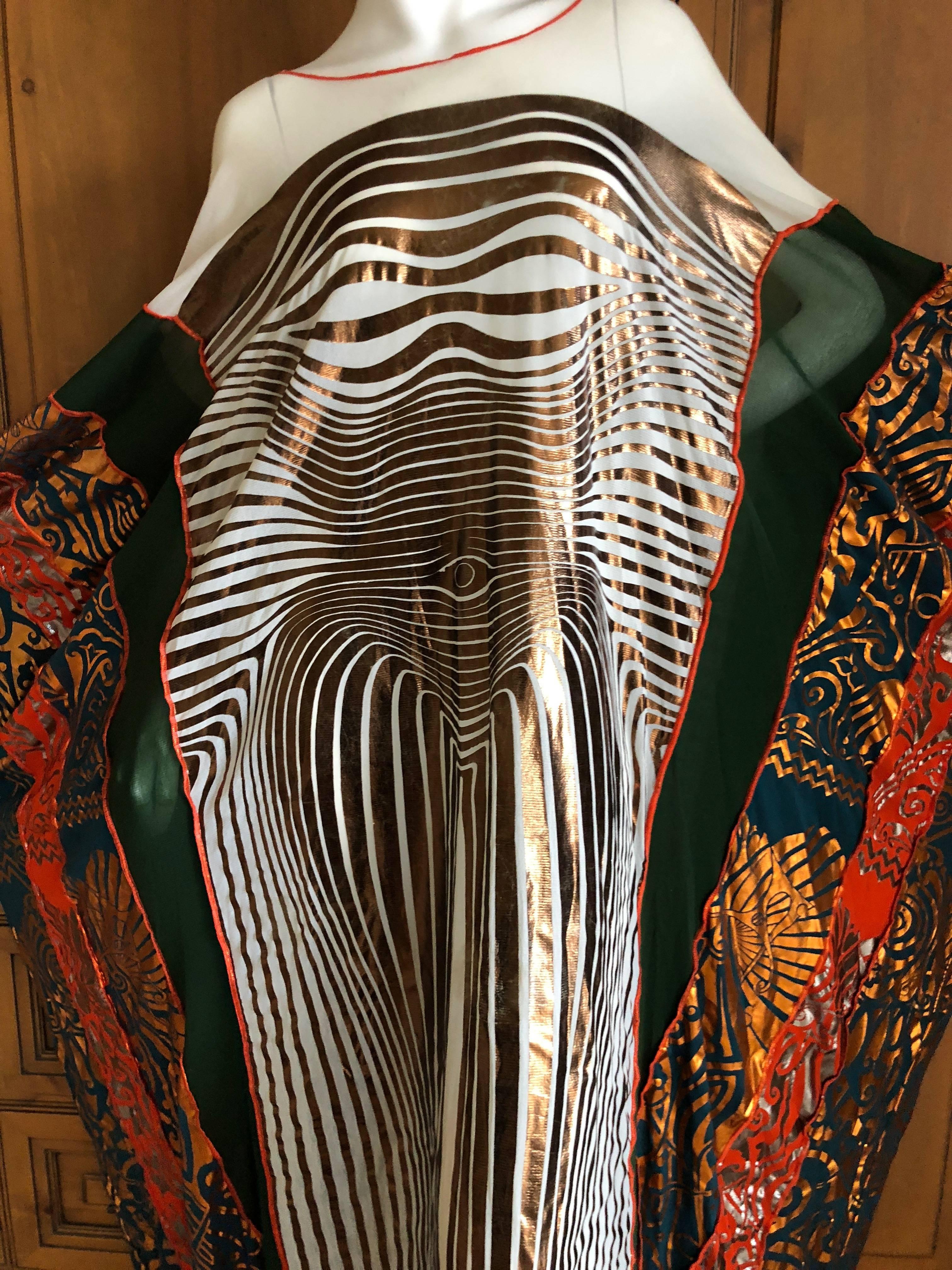 Women's or Men's Jean Paul Gaultier Maille Vintage Gold Op Art Torso Print Kimono Sleeve Caftan