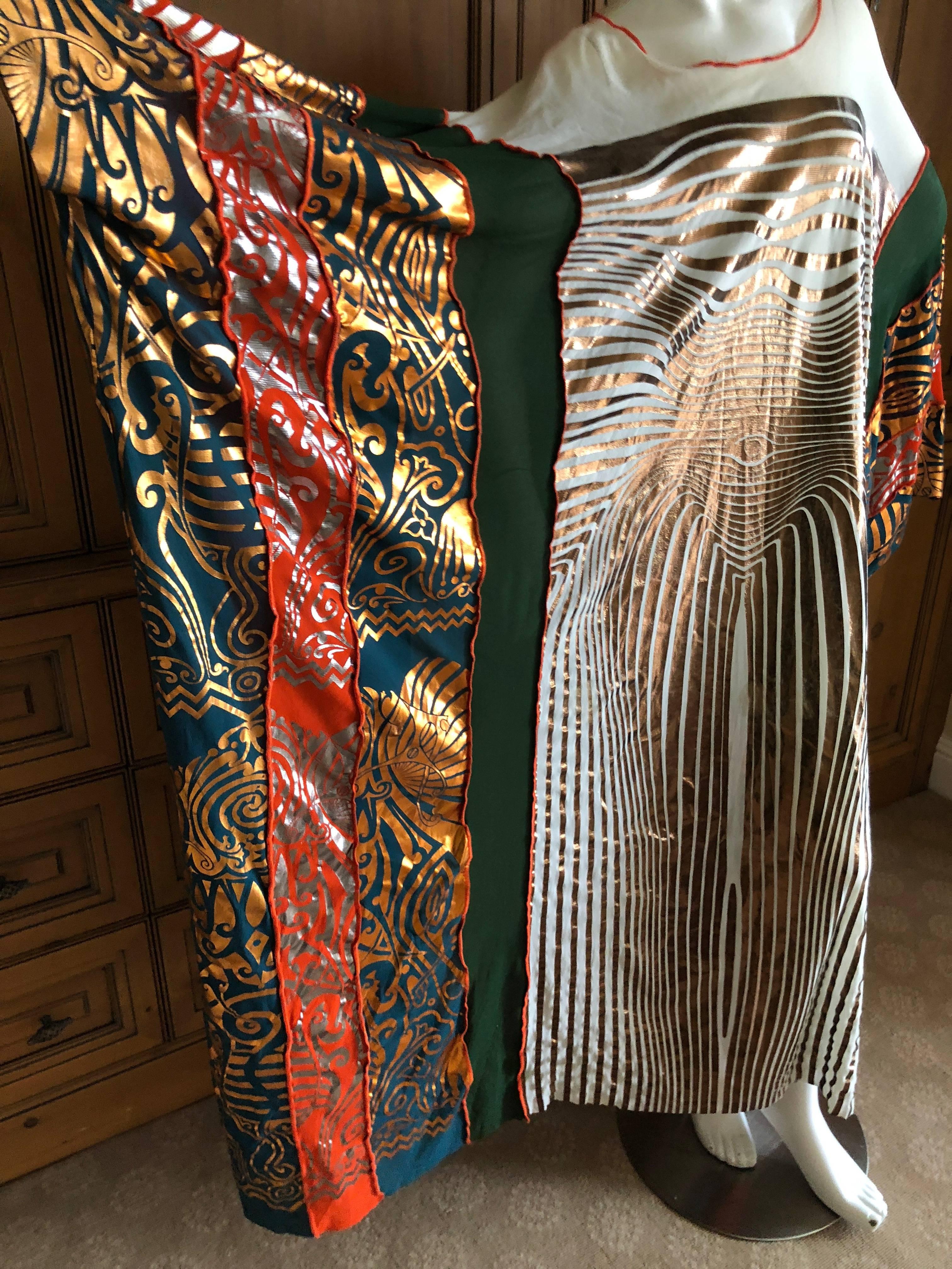 Jean Paul Gaultier Maille Vintage Gold Op Art Torso Print Kimono Sleeve Caftan 2