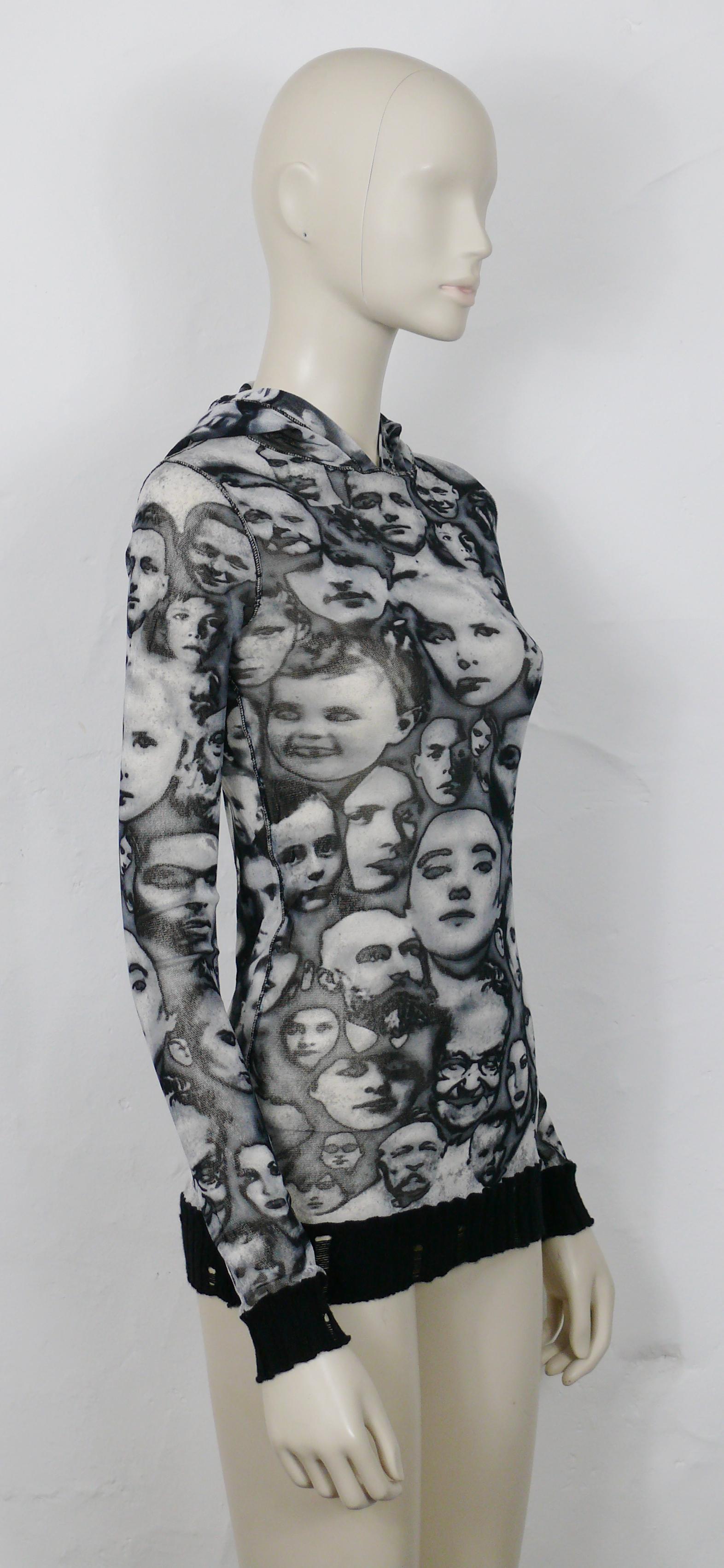 Jean Paul Gaultier Maille Vintage Iconic Faces Print Mesh Hooded Top Size S For Sale 4
