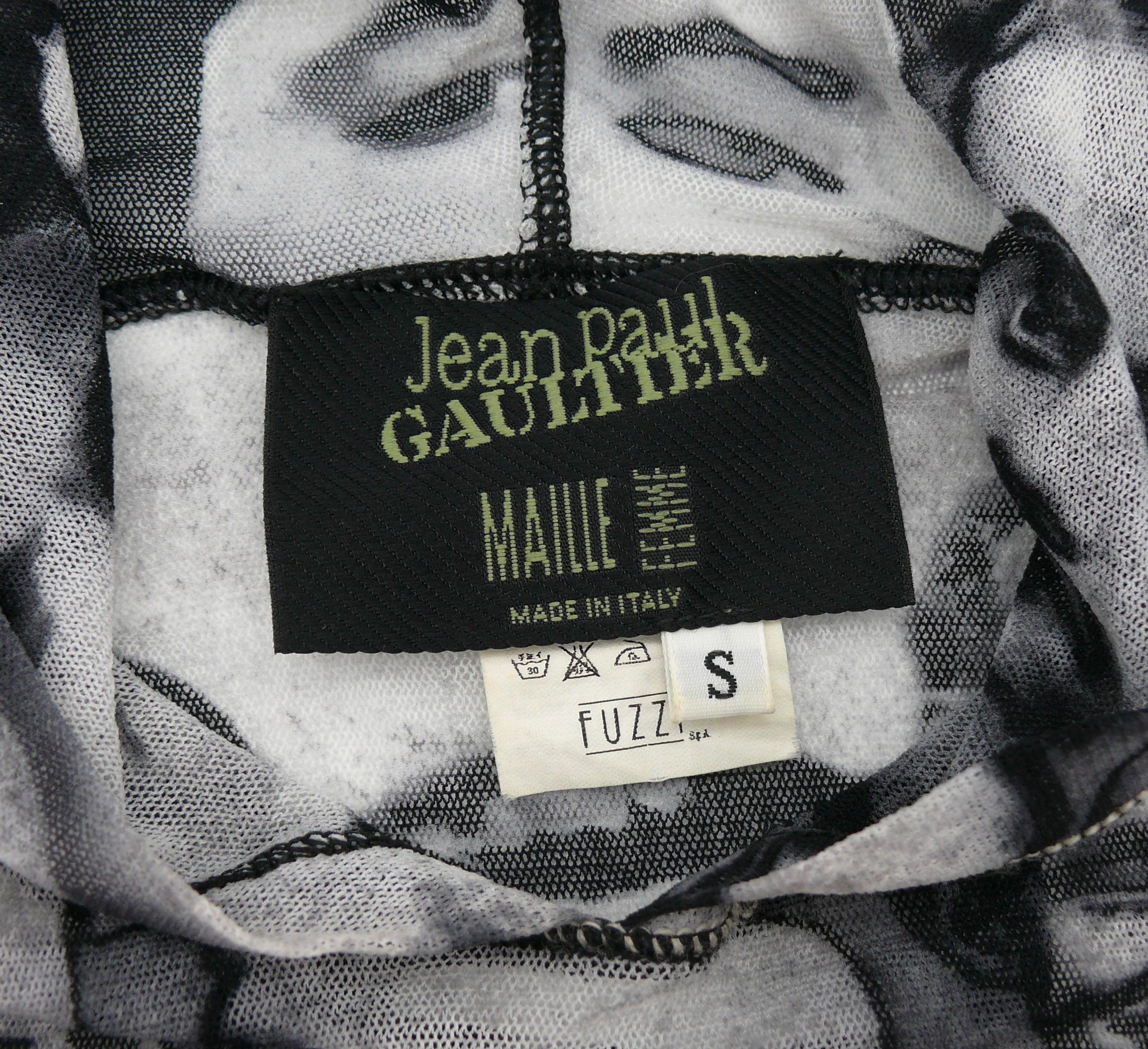 Jean Paul Gaultier Maille Vintage Iconic Faces Print Mesh Hooded Top Size S For Sale 6