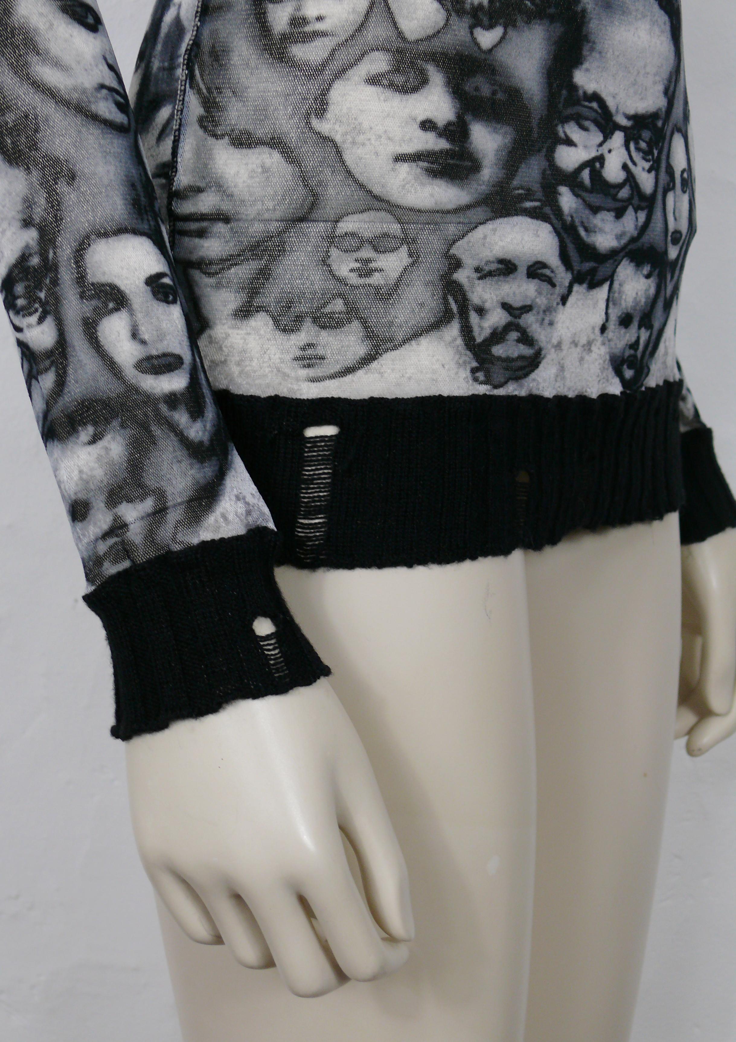 Jean Paul Gaultier Jeans Vintage Iconic Faces Print Mesh Hooded Top Taglia S In condizioni buone in vendita a Nice, FR