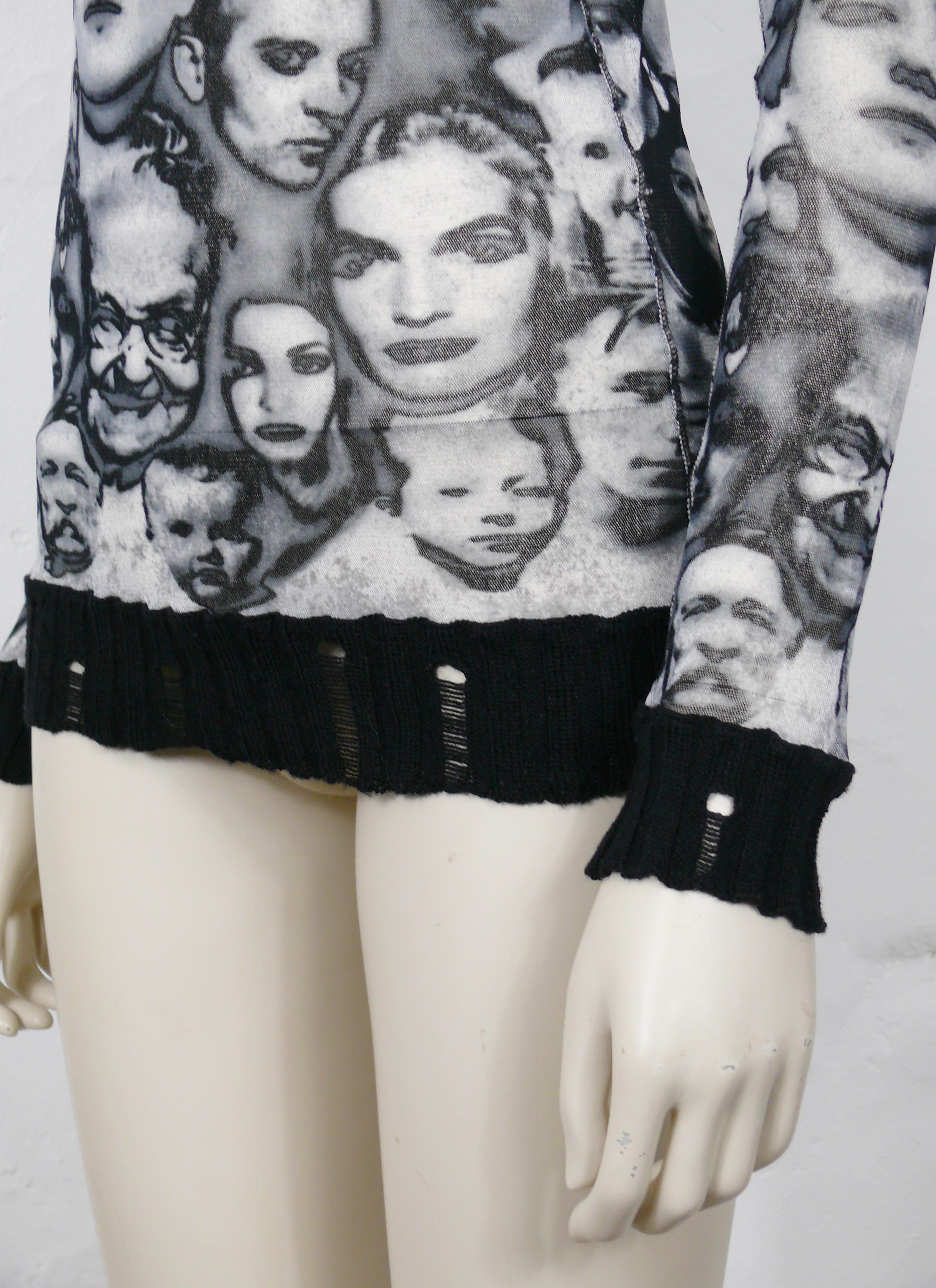 Jean Paul Gaultier Maille Vintage Iconic Faces Print Mesh Hooded Top Size S For Sale 1