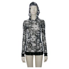 Jean Paul Gaultier Maille Vintage Iconic Faces Print Mesh Hooded Top Size S