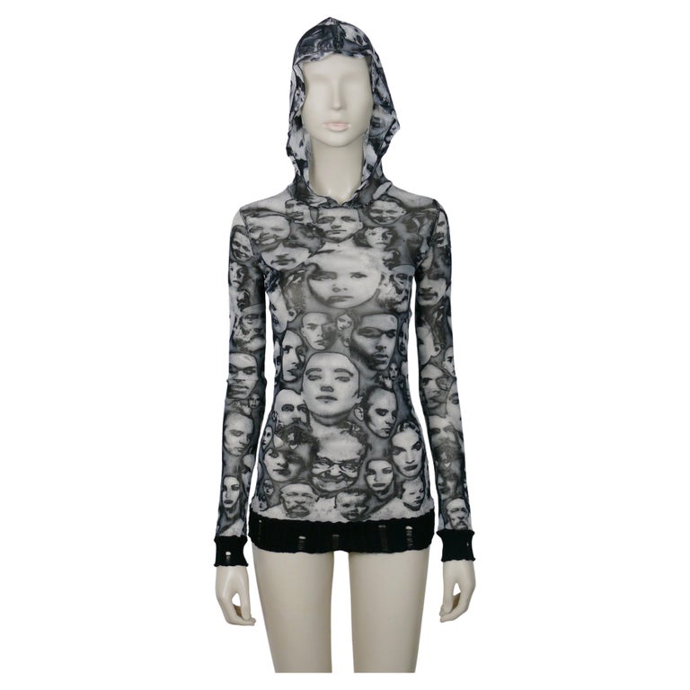 Jean Paul Gaultier Maille Vintage Iconic Faces Print Mesh Hooded