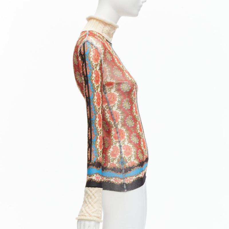 JEAN PAUL GAULTIER Maille Vintage paisley print sheer mesh knit turtleneck S In Good Condition For Sale In Hong Kong, NT