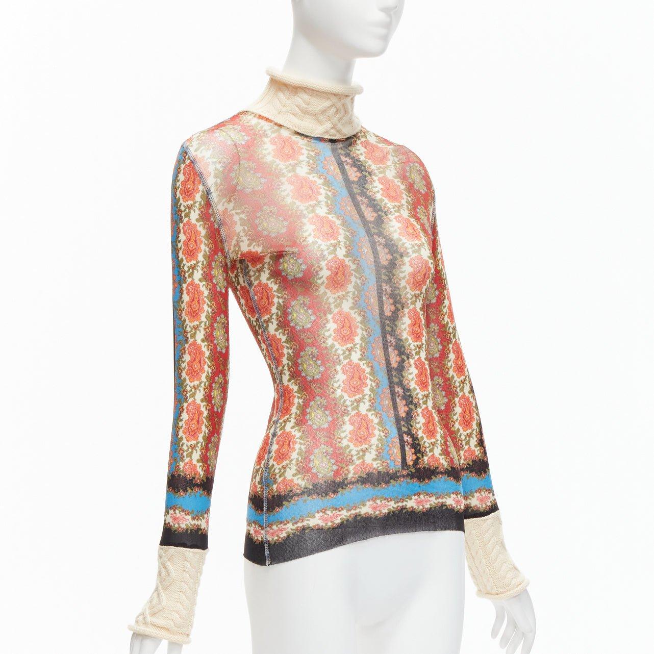 JEAN PAUL GAULTIER Maille Vintage rojo paisley malla de punto por cable cuello alto S Beige en venta
