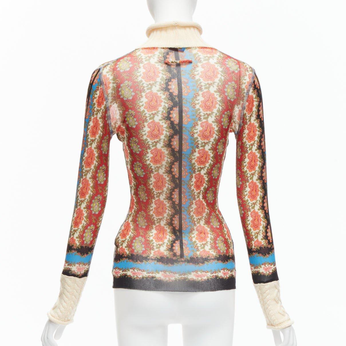 De las mujeres JEAN PAUL GAULTIER Maille Vintage rojo paisley malla de punto por cable cuello alto S en venta