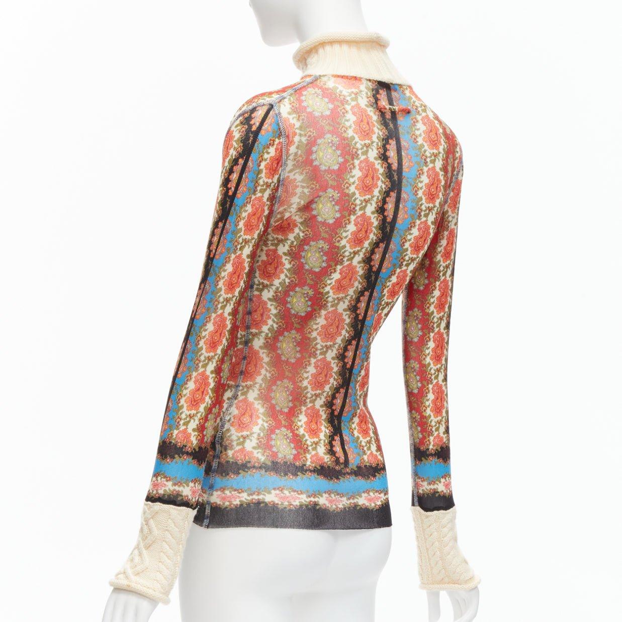 JEAN PAUL GAULTIER Maille Vintage rojo paisley malla de punto por cable cuello alto S en venta 1
