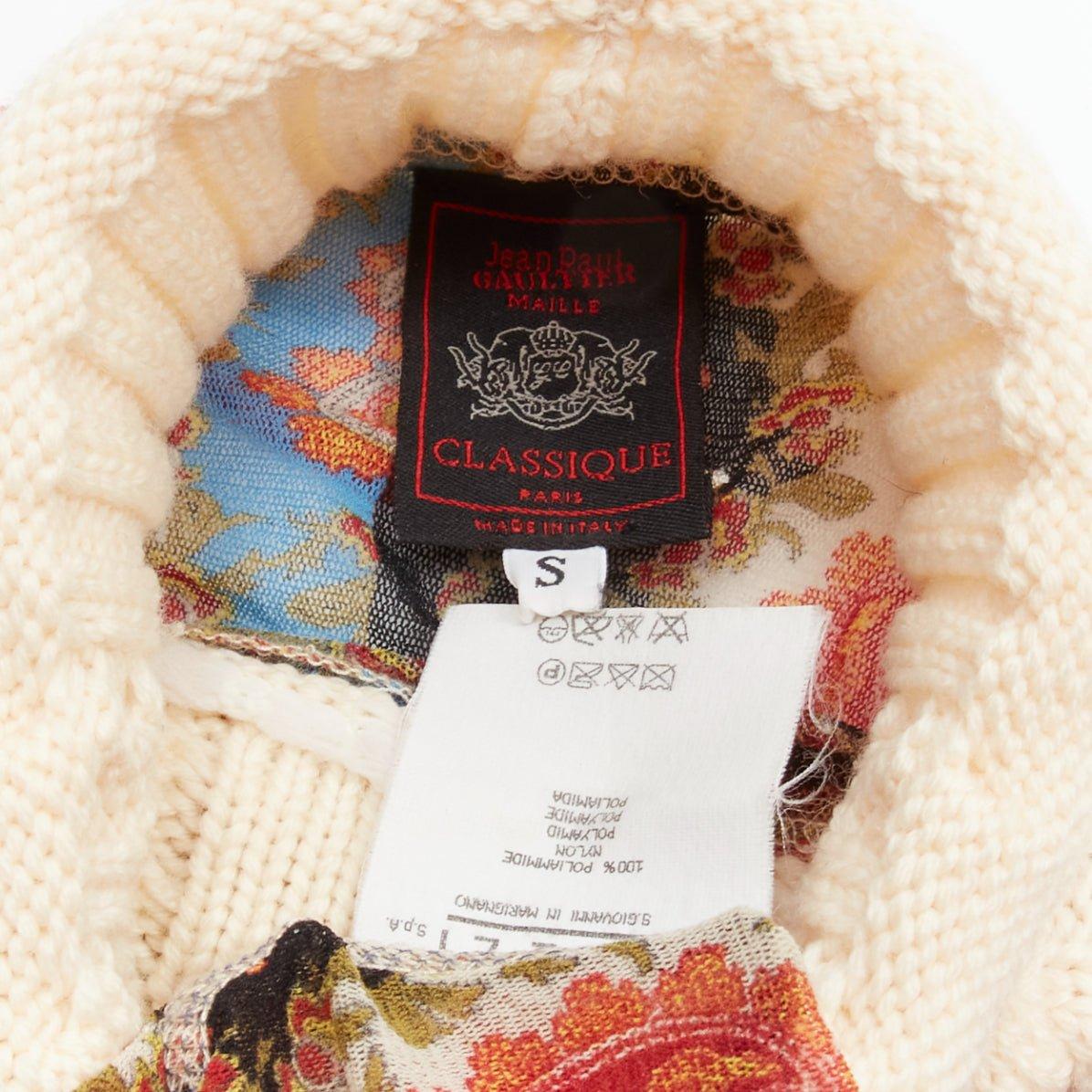 JEAN PAUL GAULTIER Maille Vintage rojo paisley malla de punto por cable cuello alto S en venta 3