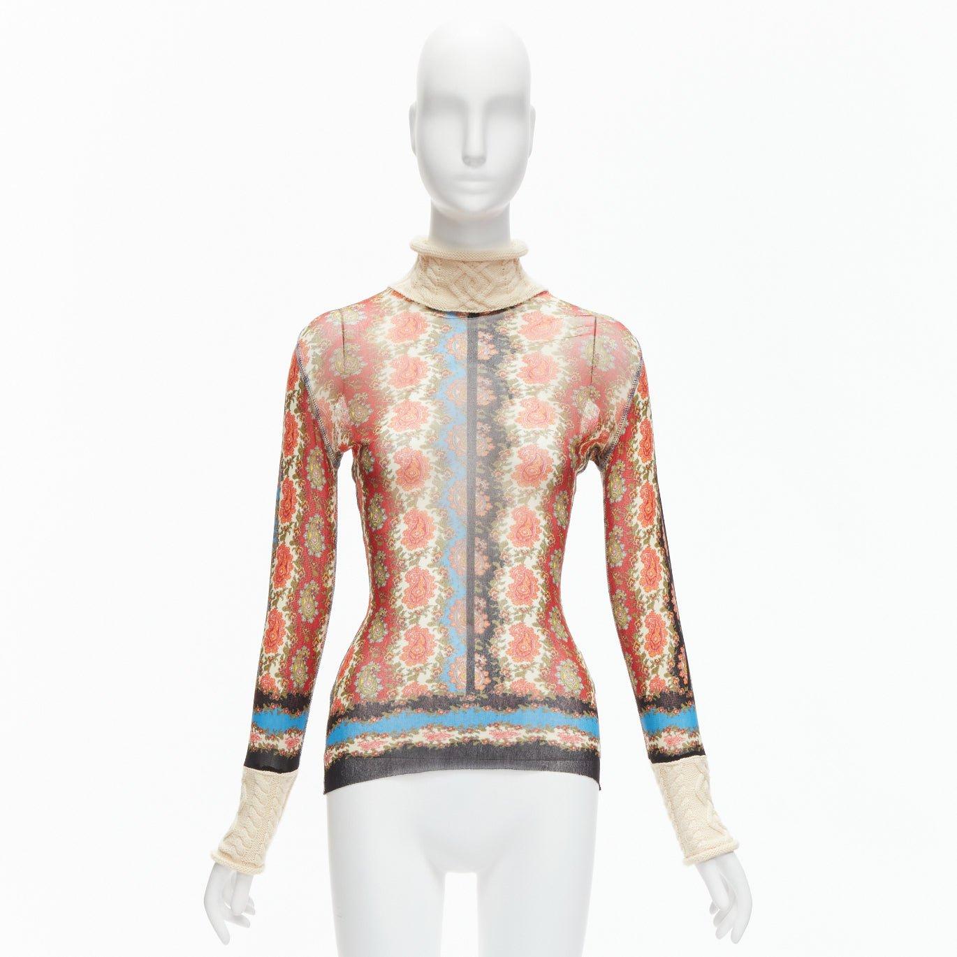 JEAN PAUL GAULTIER Maille Vintage rojo paisley malla de punto por cable cuello alto S en venta 4