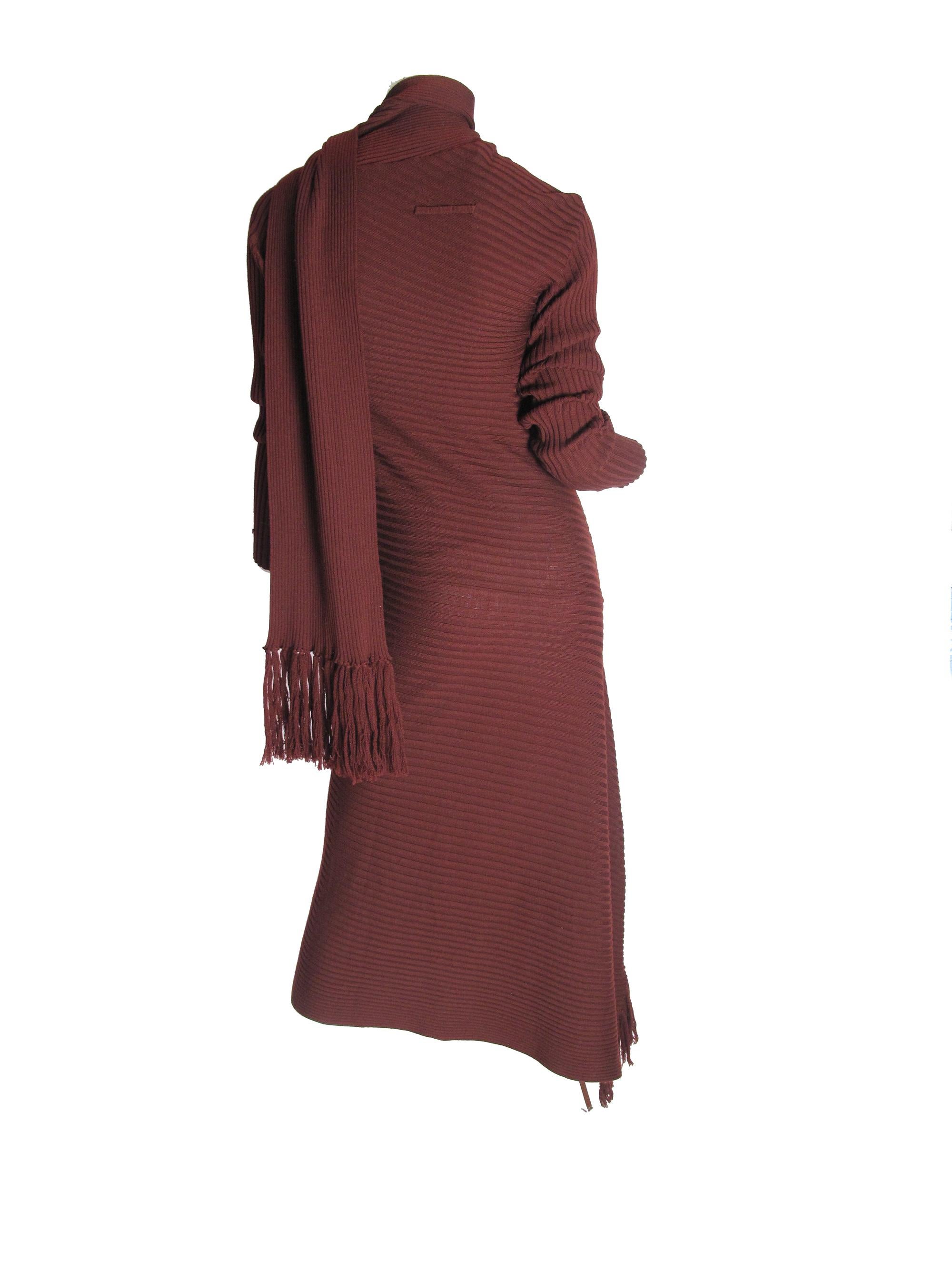 Brown Jean Paul Gaultier Maroon Knit Dress, 1990s