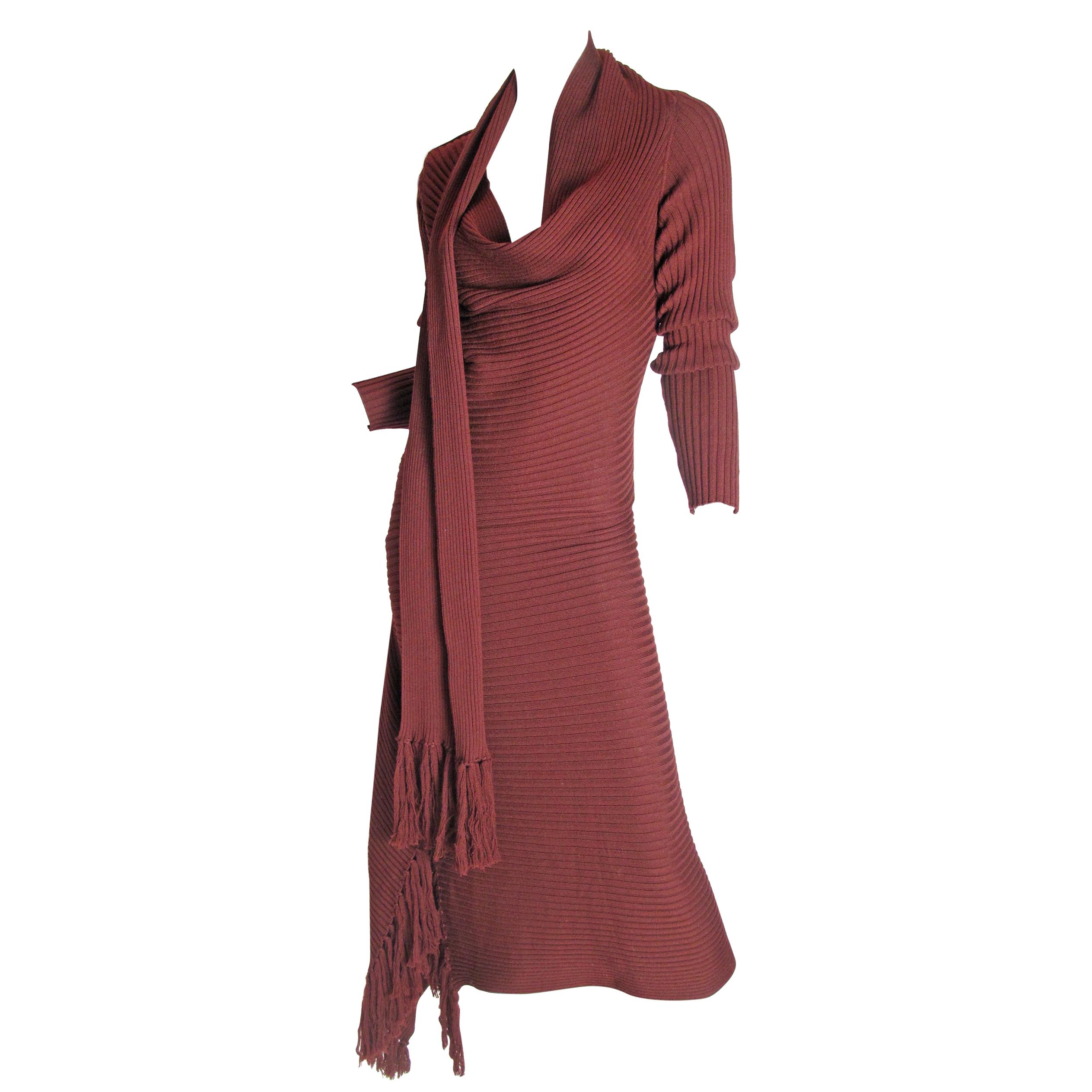 Jean Paul Gaultier Maroon Knit Dress, 1990s