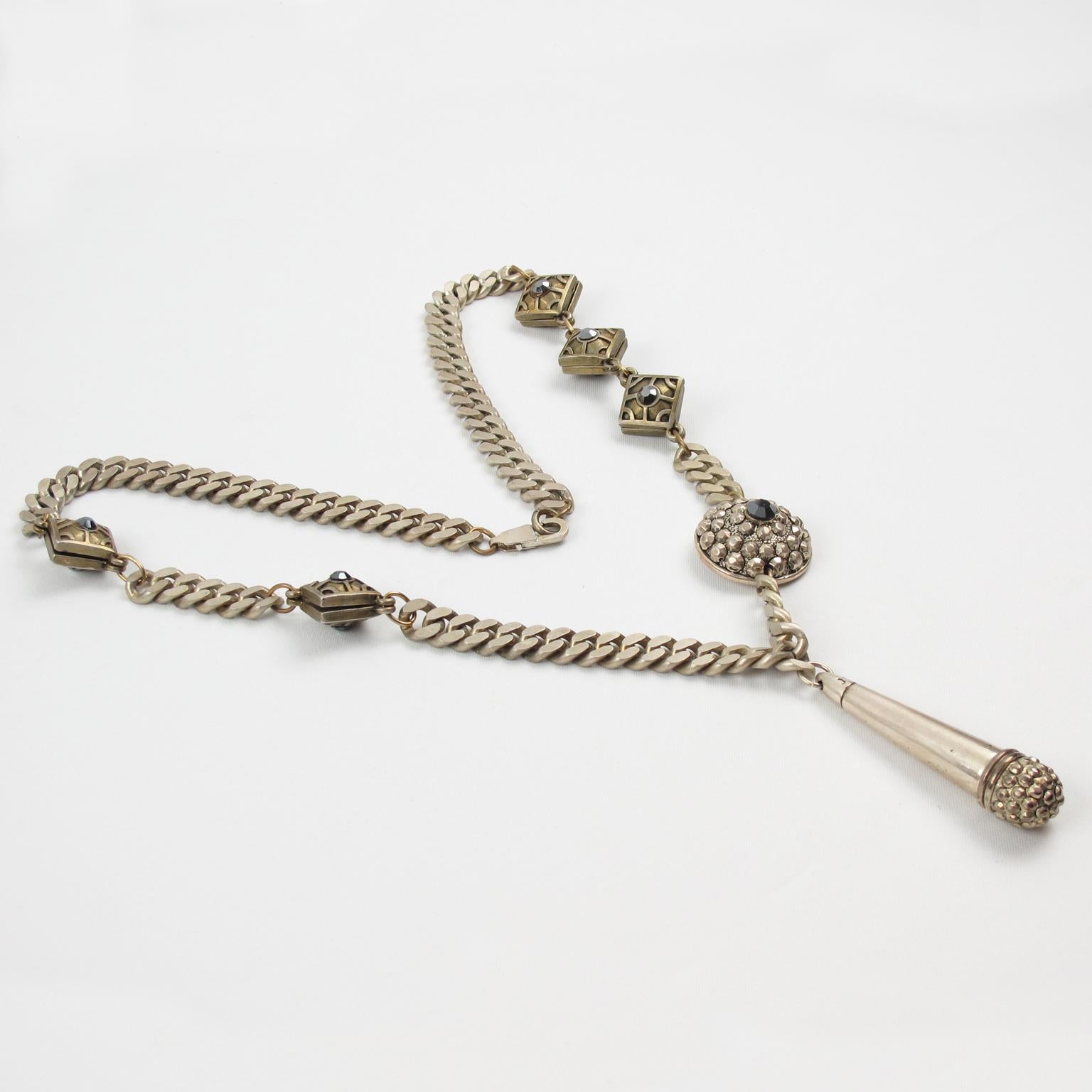 Modern Jean Paul Gaultier Chain Necklace Jeweled Medallion