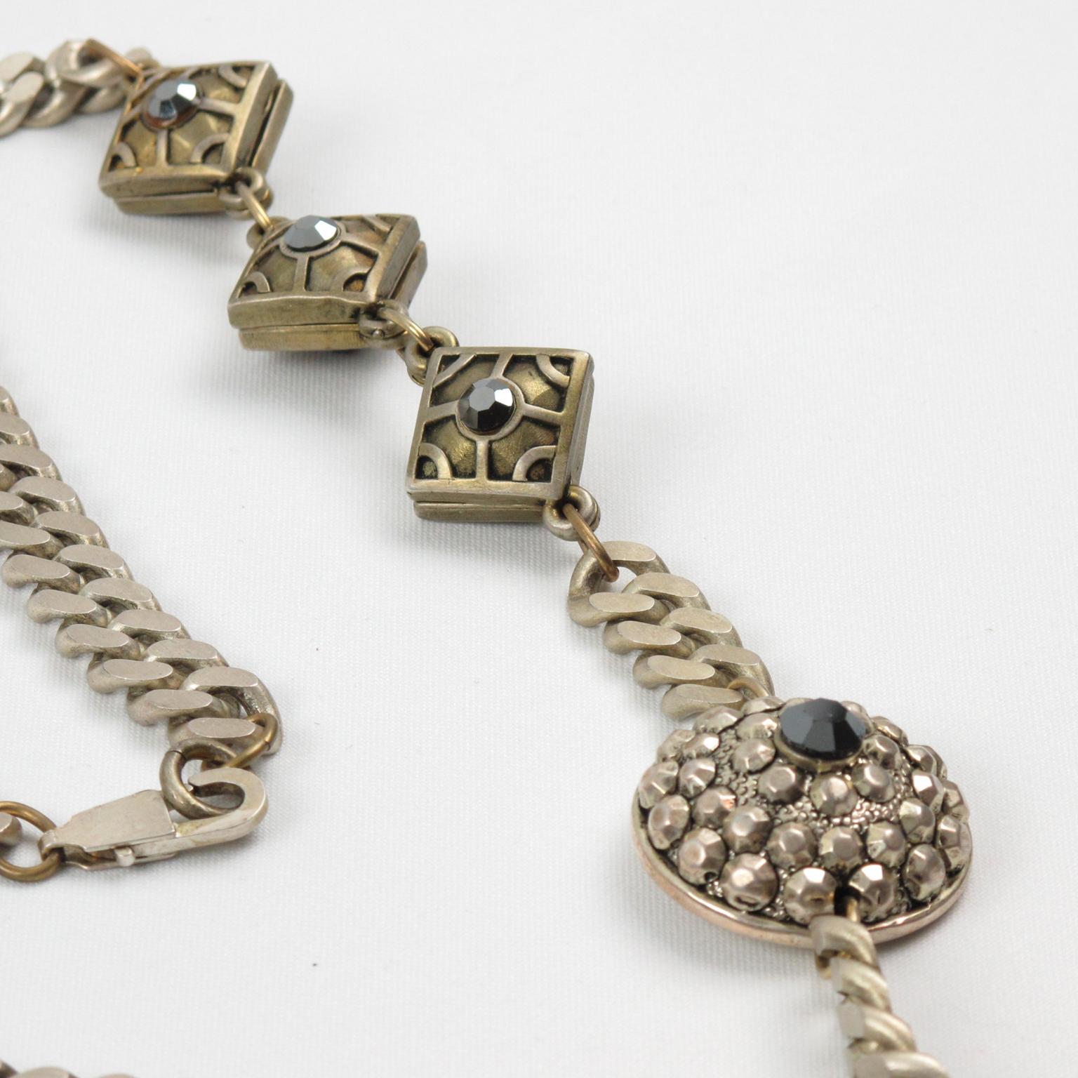Women's or Men's Jean Paul Gaultier Chain Necklace Jeweled Medallion