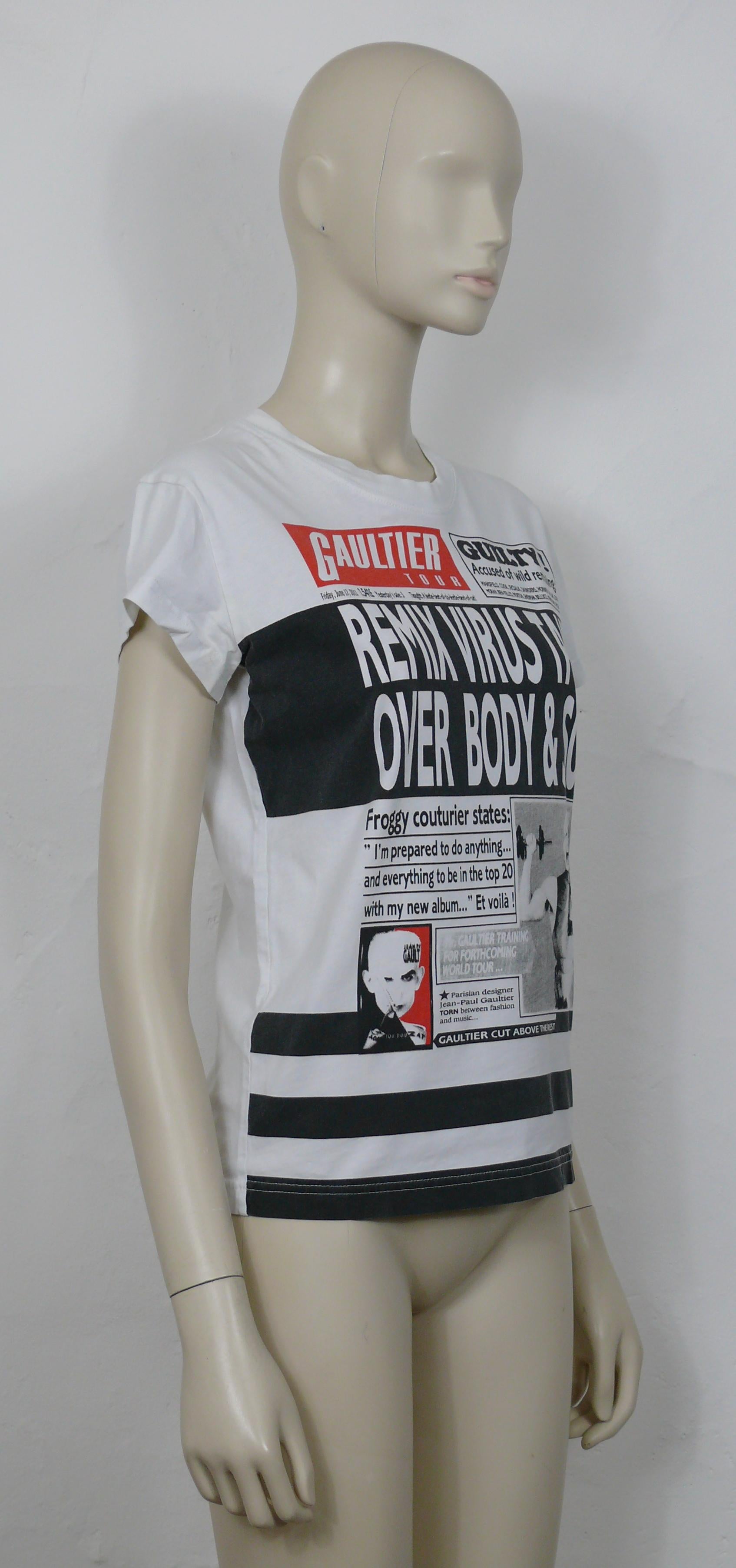 JEAN PAUL GAULTIER MATELOT cotton t-shirt featuring a newspaper print with a bold slogan 