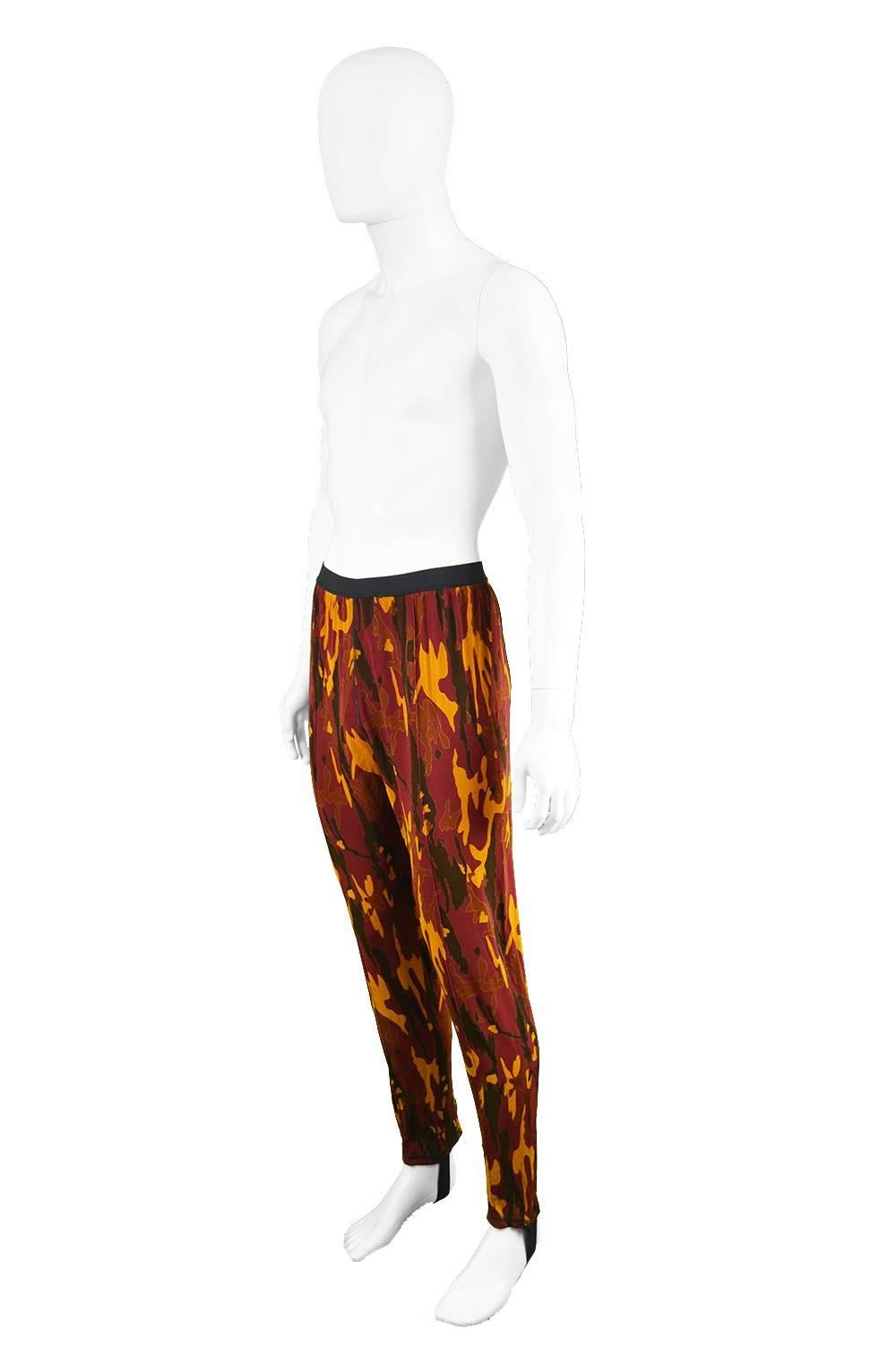 Brown Jean Paul Gaultier Men's Red Camouflage Knit Pants with Stirrup Details, 1980s For Sale