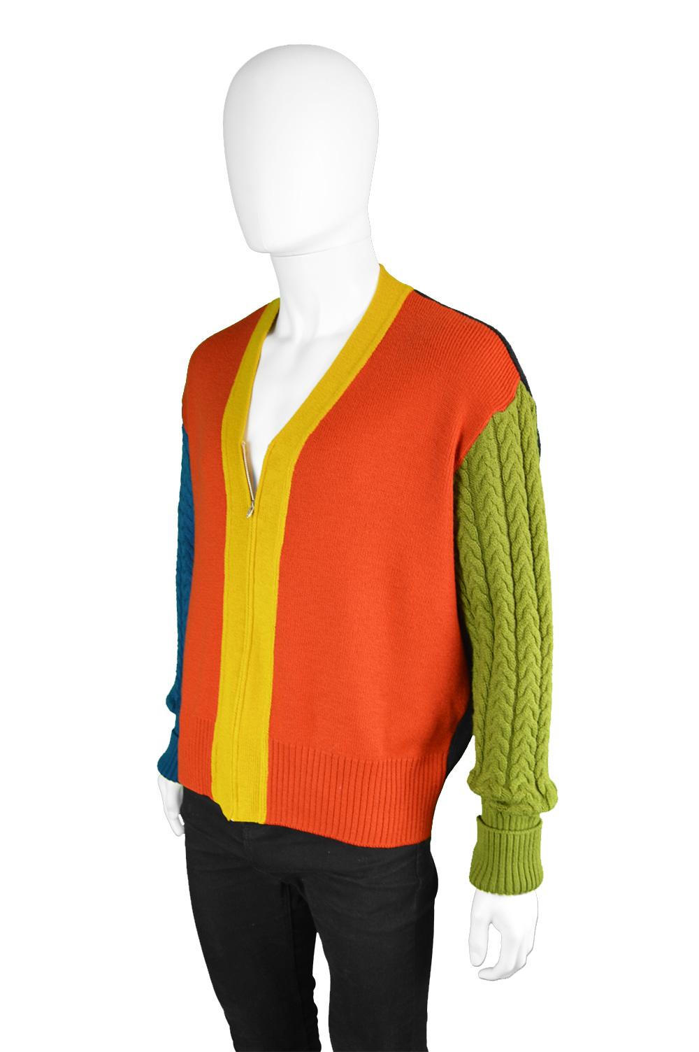 Jean Paul Gaultier Herren Vintage Farbe Block Zip Up Cardigan Pullover:: 1990er Jahre (Rot)