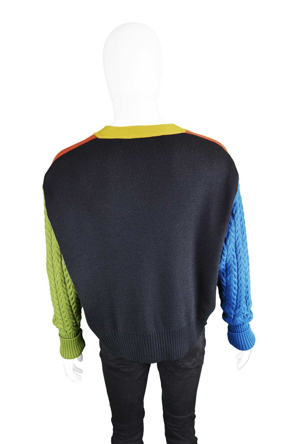 Jean Paul Gaultier Men's Vintage Color Block Zip Up Cardigan Sweater, 1990s 1
