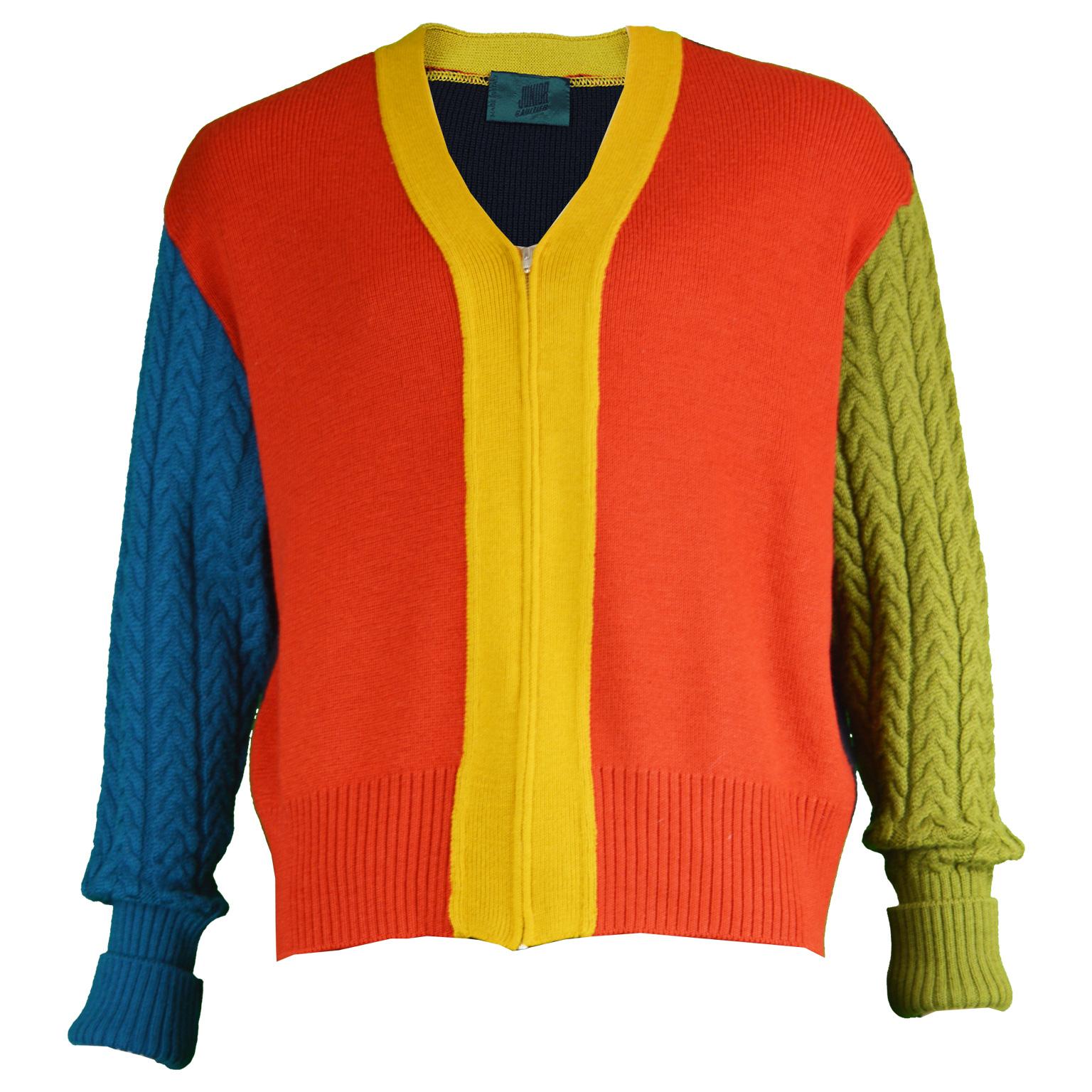 Jean Paul Gaultier Men's Vintage Color Block Zip Up Cardigan Sweater, 1990s