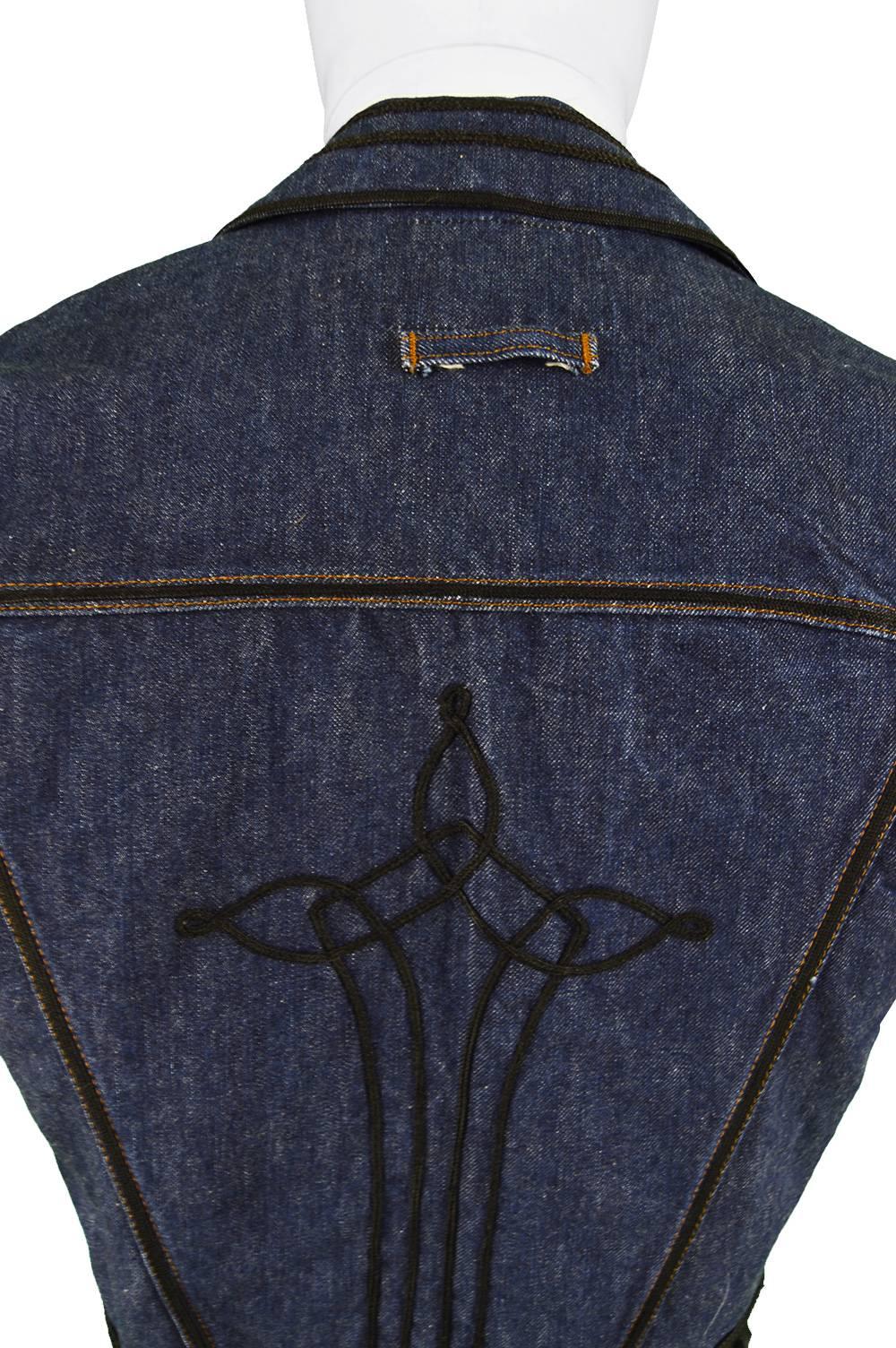 Jean Paul Gaultier Men's Vintage Folk Braid Appliqué Denim Vest, 1990s  For Sale 2