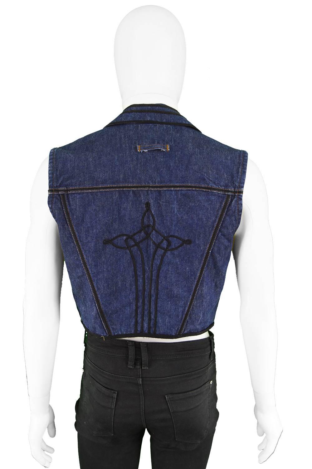 Jean Paul Gaultier Men's Vintage Folk Braid Appliqué Denim Vest, 1990s  For Sale 3