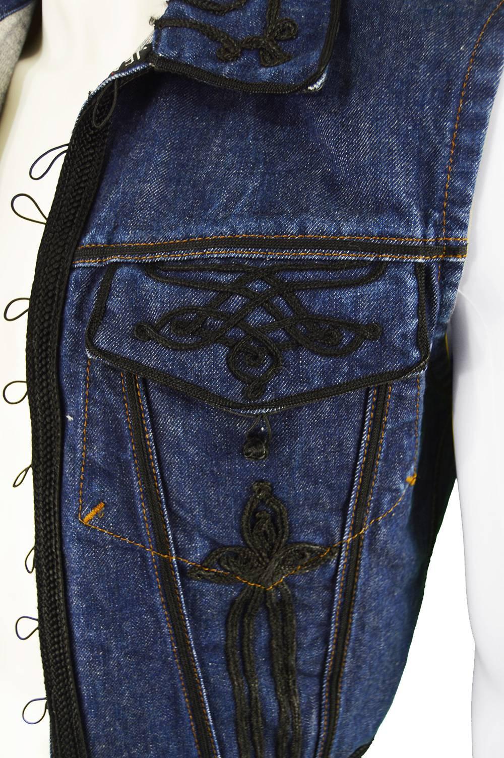 Jean Paul Gaultier Men's Vintage Folk Braid Appliqué Denim Vest, 1990s  For Sale 4