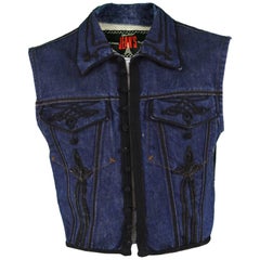 Jean Paul Gaultier Men's Vintage Folk Braid Appliqué Denim Vest, 1990s 