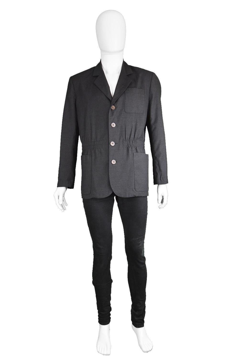 Jean Paul Gaultier Mens Vintage Nipped Waist Black Wool Blazer Jacket, 1990s

Please Click 'Continue Reading' below for full description and size. 

Size: Marked 48 but since the waist isn't as nipped as it was it best fits a men's Medium to Large,