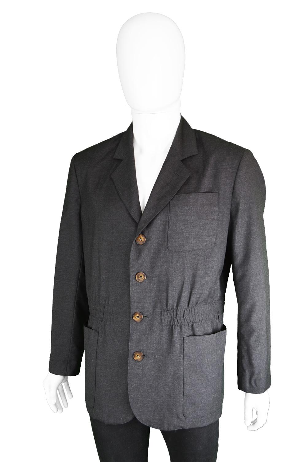 Jean Paul Gaultier Mens Vintage Nipped Waist Black Worsted Wool Blazer, 1990s In Good Condition In Doncaster, South Yorkshire