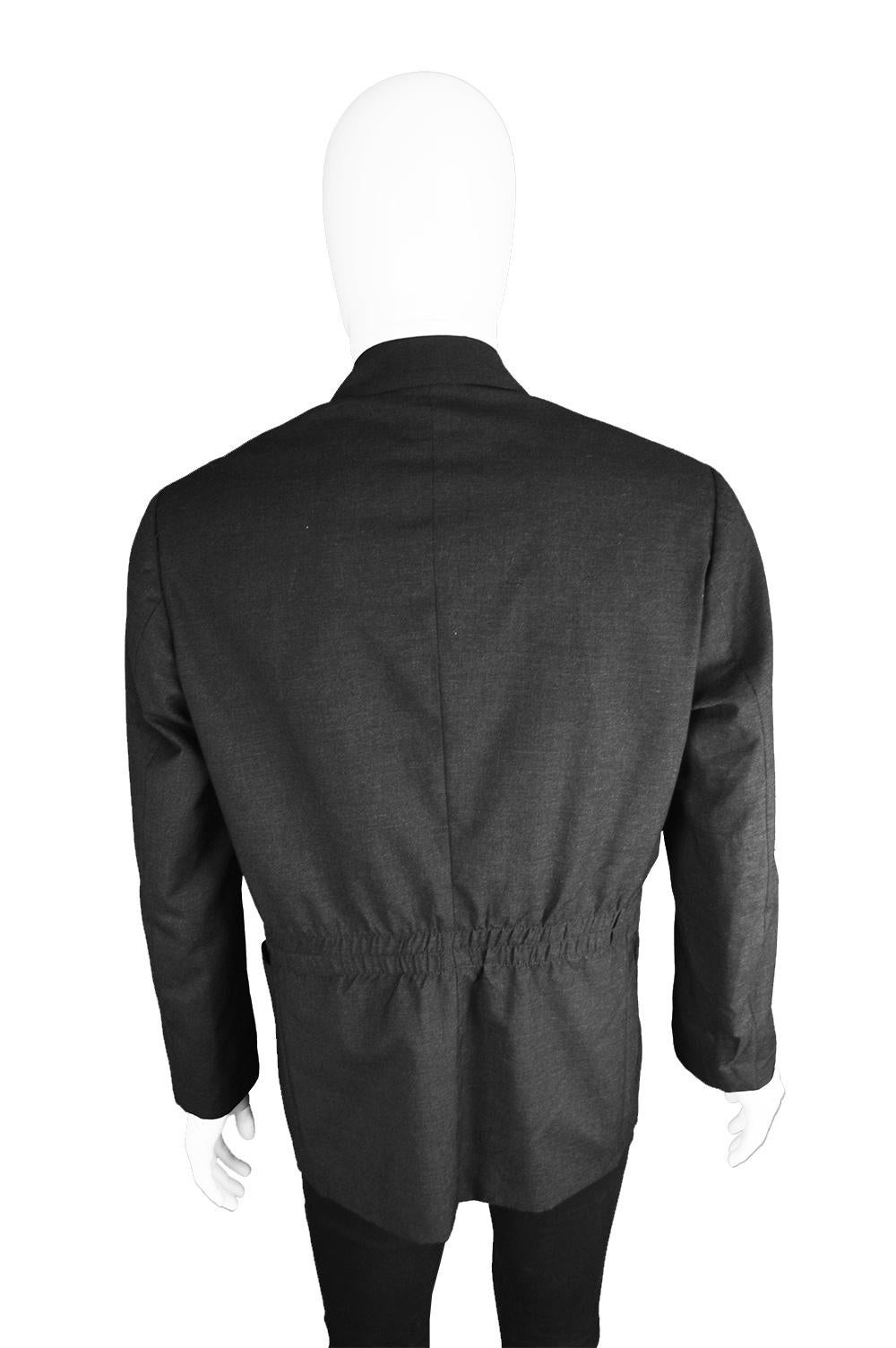Jean Paul Gaultier Mens Vintage Nipped Waist Black Worsted Wool Blazer, 1990s 1