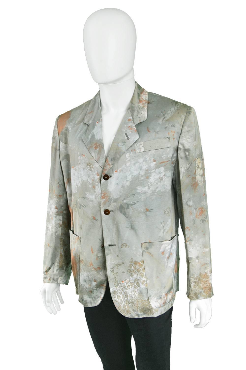 Jean Paul Gaultier Mens Vintage Printed Satin Blazer In Good Condition In Doncaster, South Yorkshire