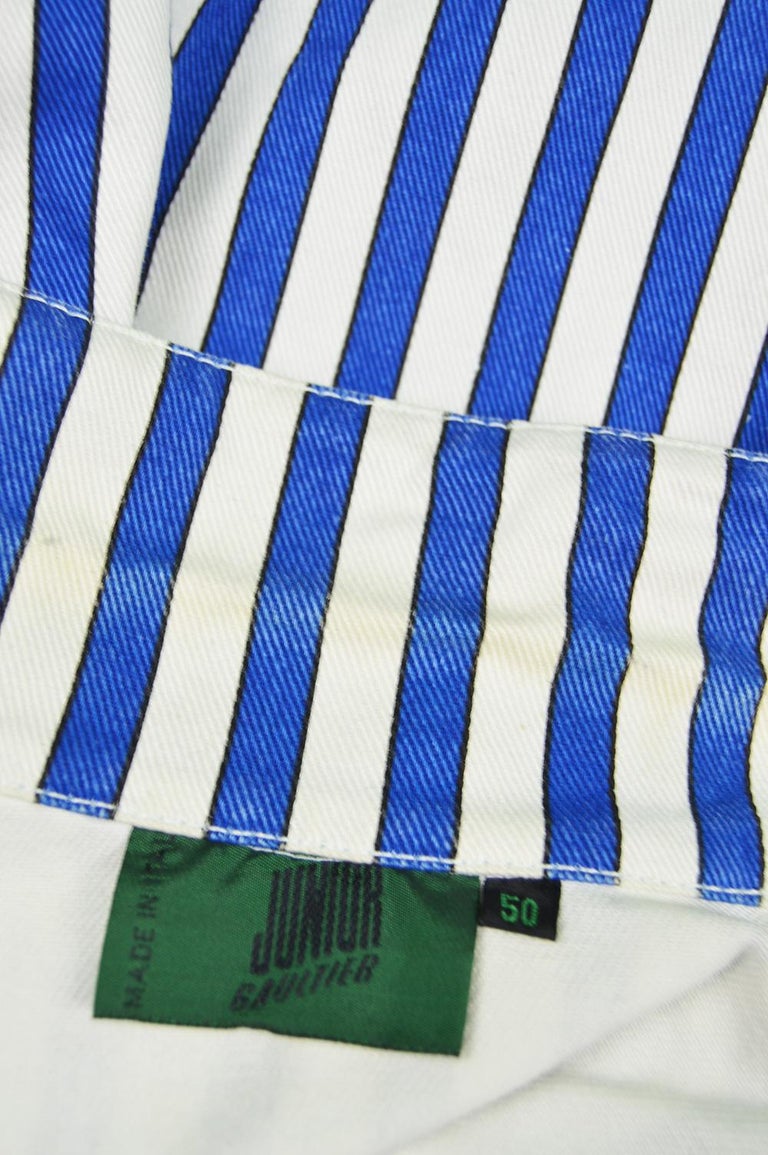 Jean Paul Gaultier Men's Vintage White and Blue Striped Denim Jacket ...
