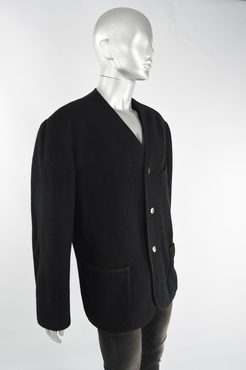 Women's Jean Paul Gaultier Men's Vintage Wool Collarless Shoulder Padded Jacket, 1980s For Sale
