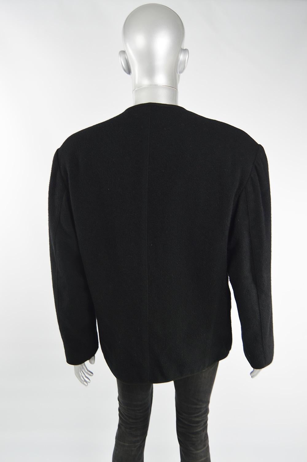 Jean Paul Gaultier Men's Vintage Wool Collarless Shoulder Padded Jacket, 1980s For Sale 1