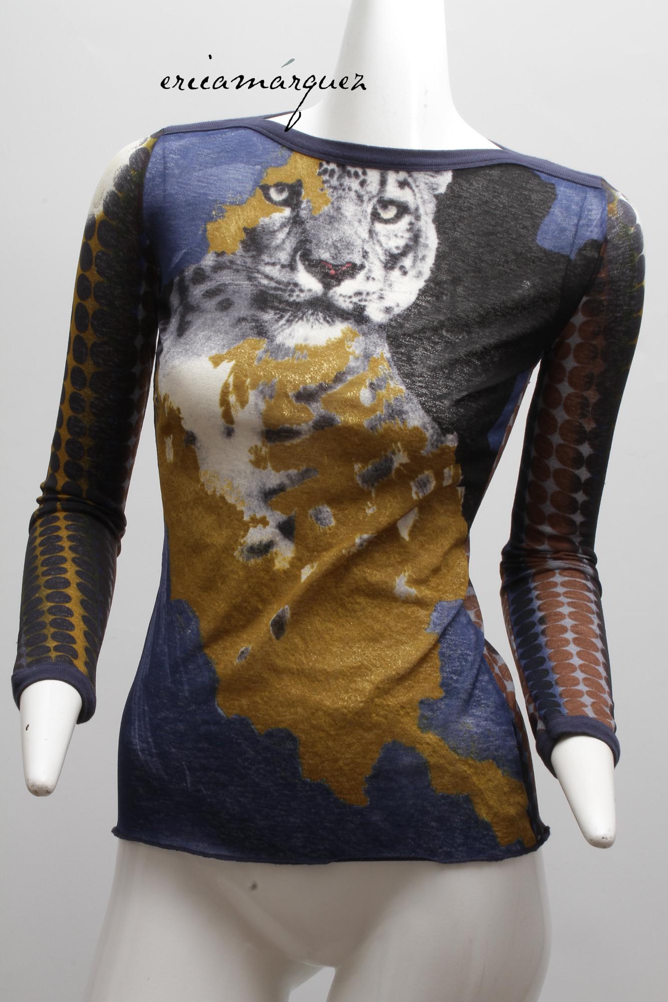 Black JEAN PAUL GAULTIER, Mesh Cyber Dot Leopard Print Long Sleeve Top, 1996 For Sale