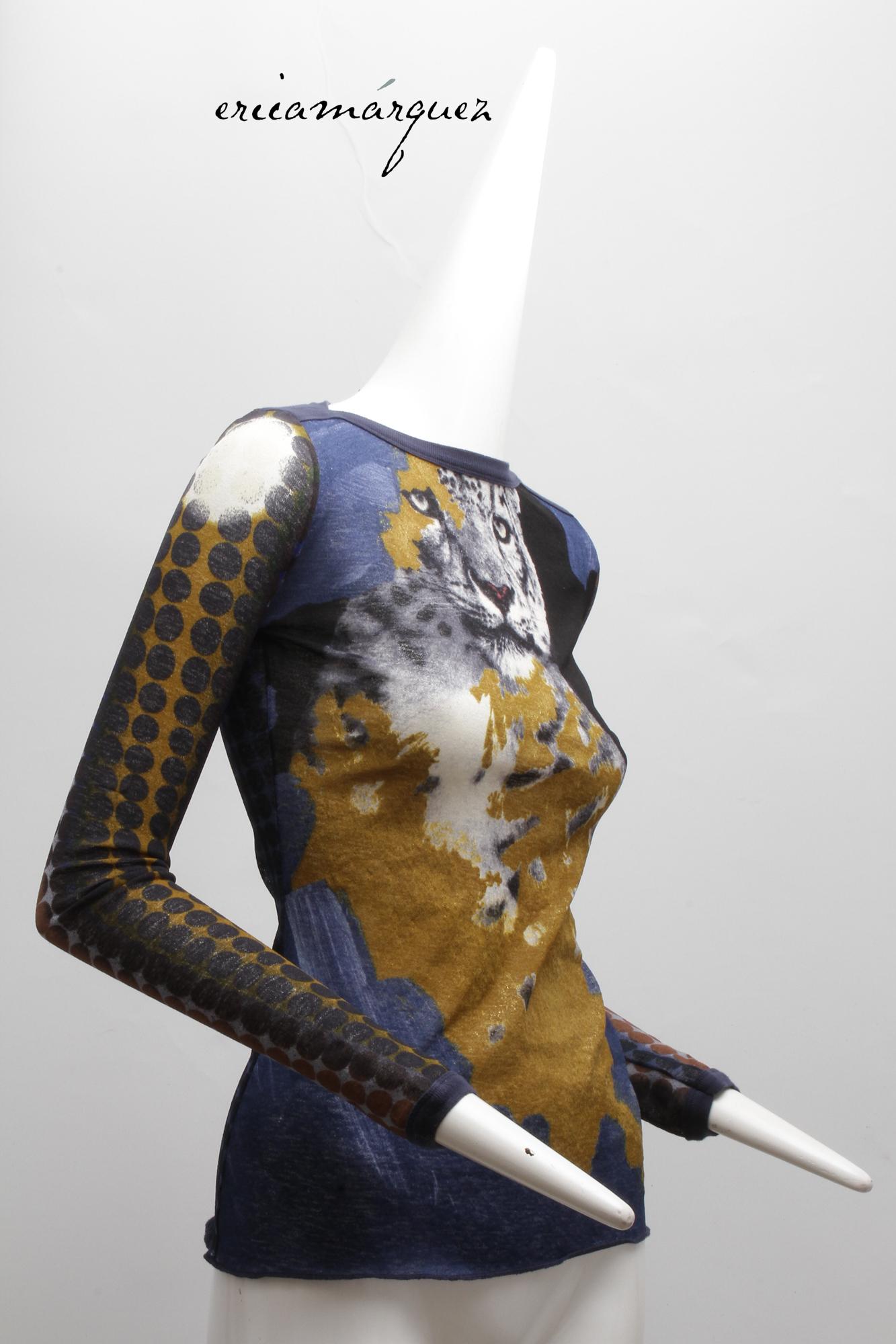 JEAN PAUL GAULTIER, Mesh Cyber Dot Leopard Print Long Sleeve Top, 1996 For Sale 1