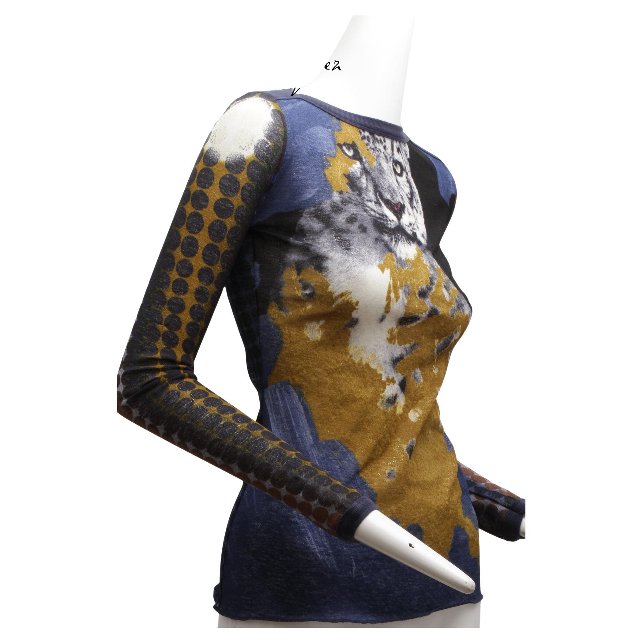 JEAN PAUL GAULTIER, Mesh Cyber Dot Leopard Print Long Sleeve Top, 1996 For Sale
