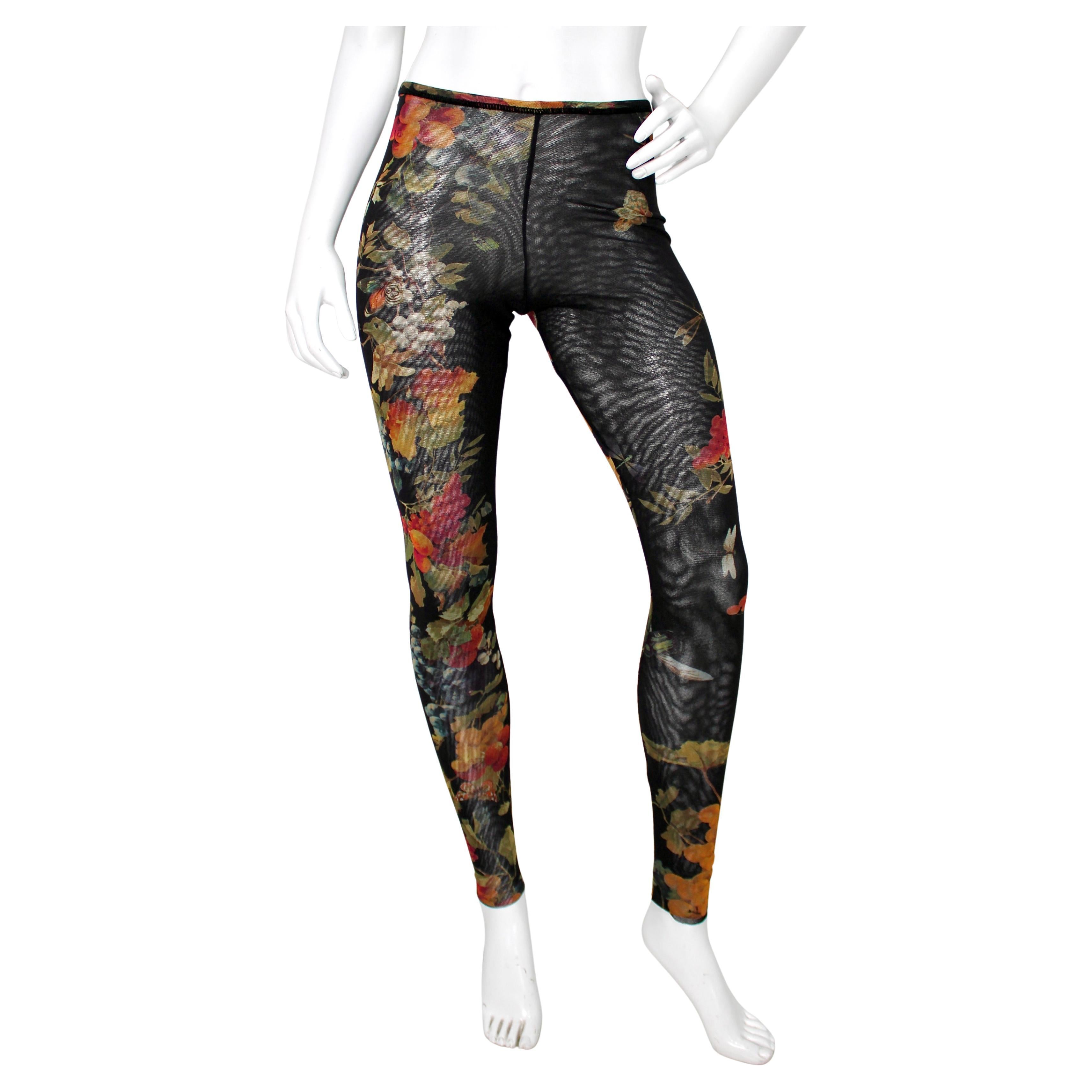 Jean Paul Gaultier Pantalones de malla con estampado floral circa años 90