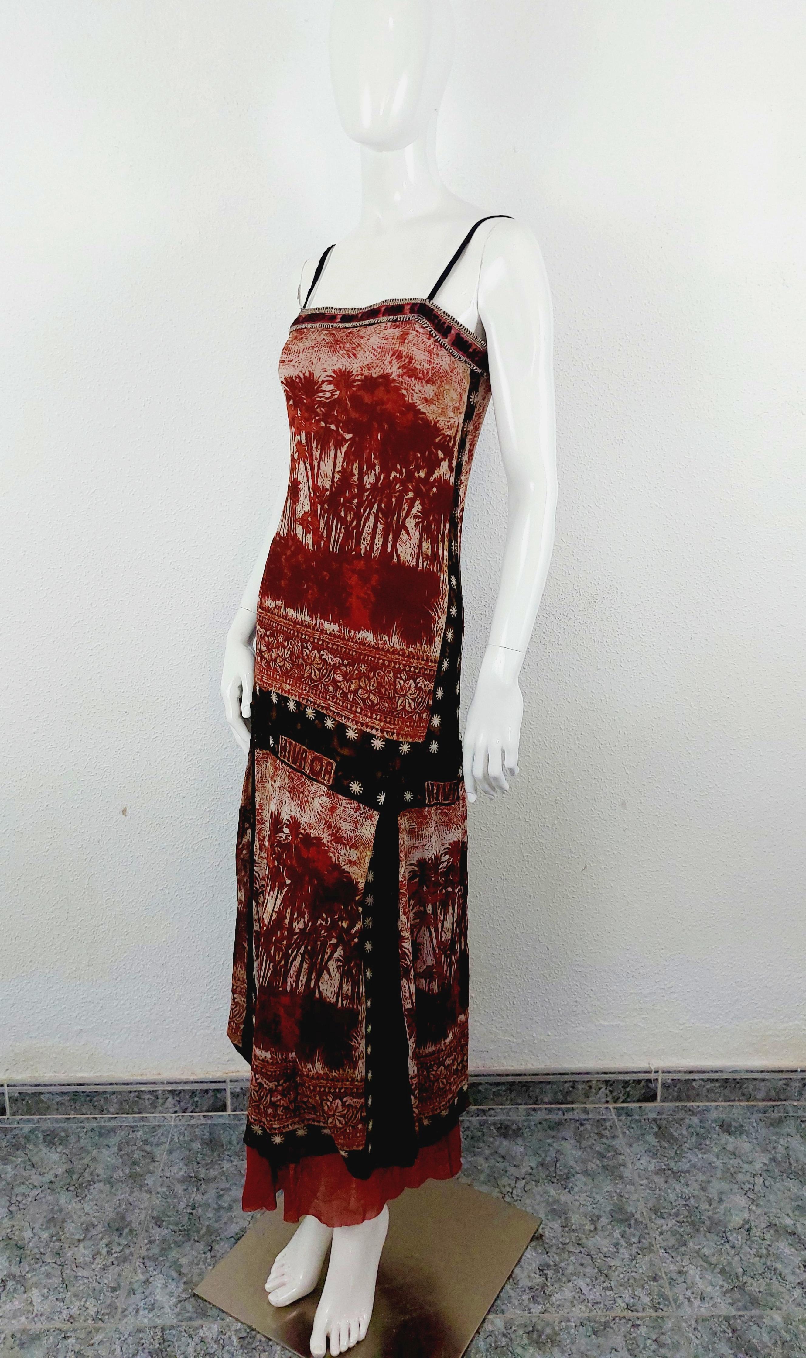 Jean Paul Gaultier mesh Hiva Oa Tropical Tattoo Beach Palm tree Japan Red Dress  For Sale 6
