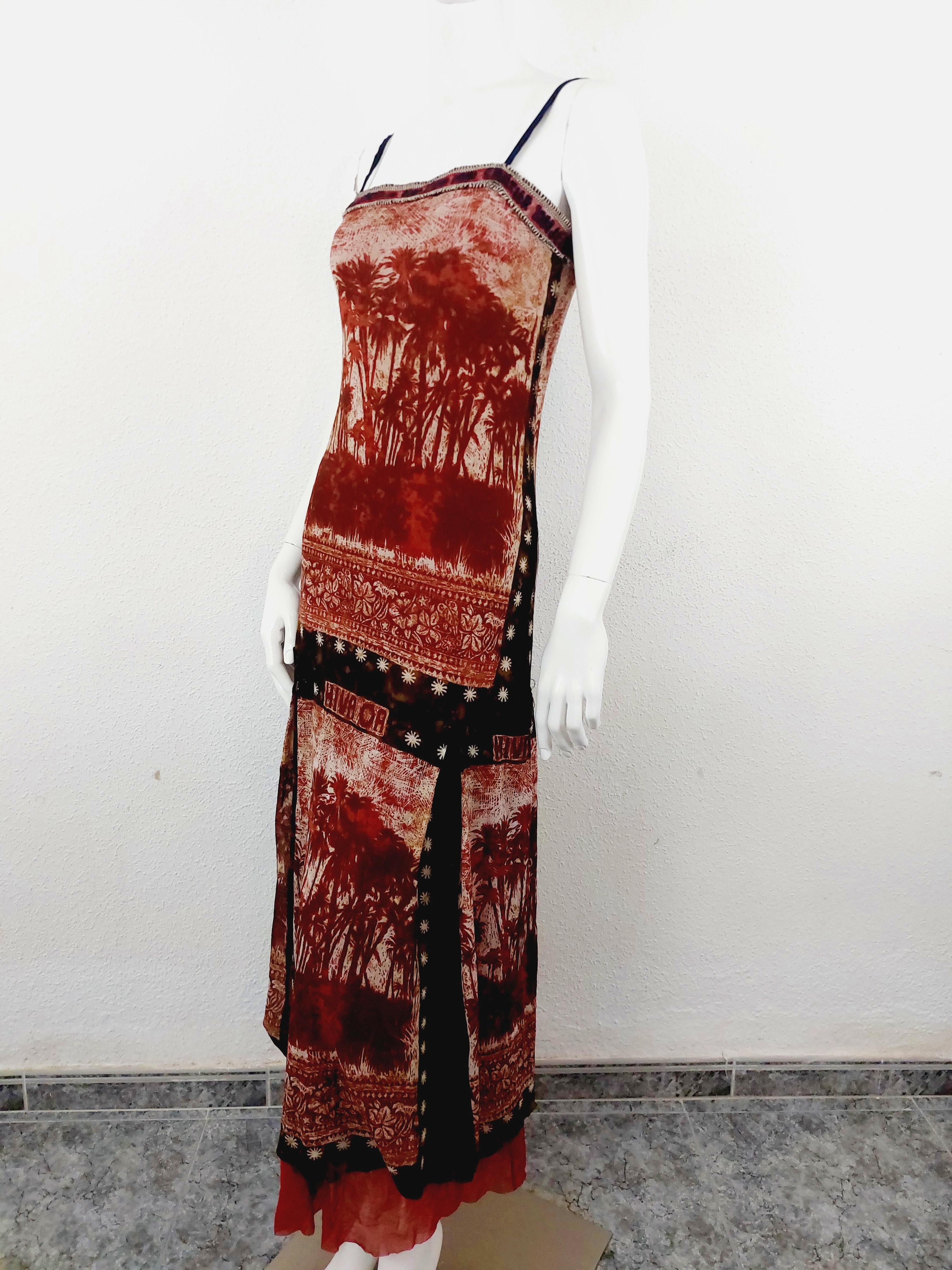Jean Paul Gaultier mesh Hiva Oa Tropical Tattoo Beach Palm tree Japan Red Dress  For Sale 7