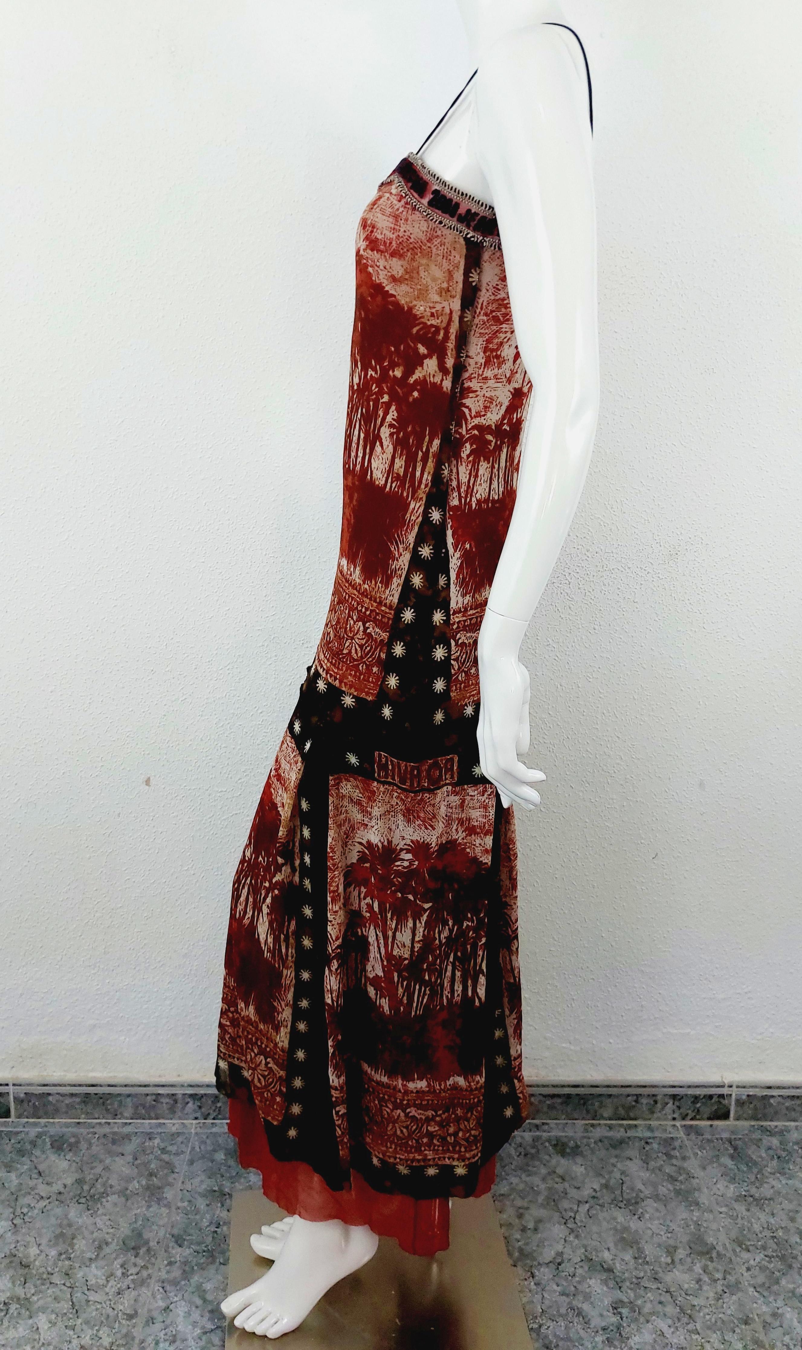 Jean Paul Gaultier mesh Hiva Oa Tropical Tattoo Beach Palm tree Japan Red Dress  For Sale 8