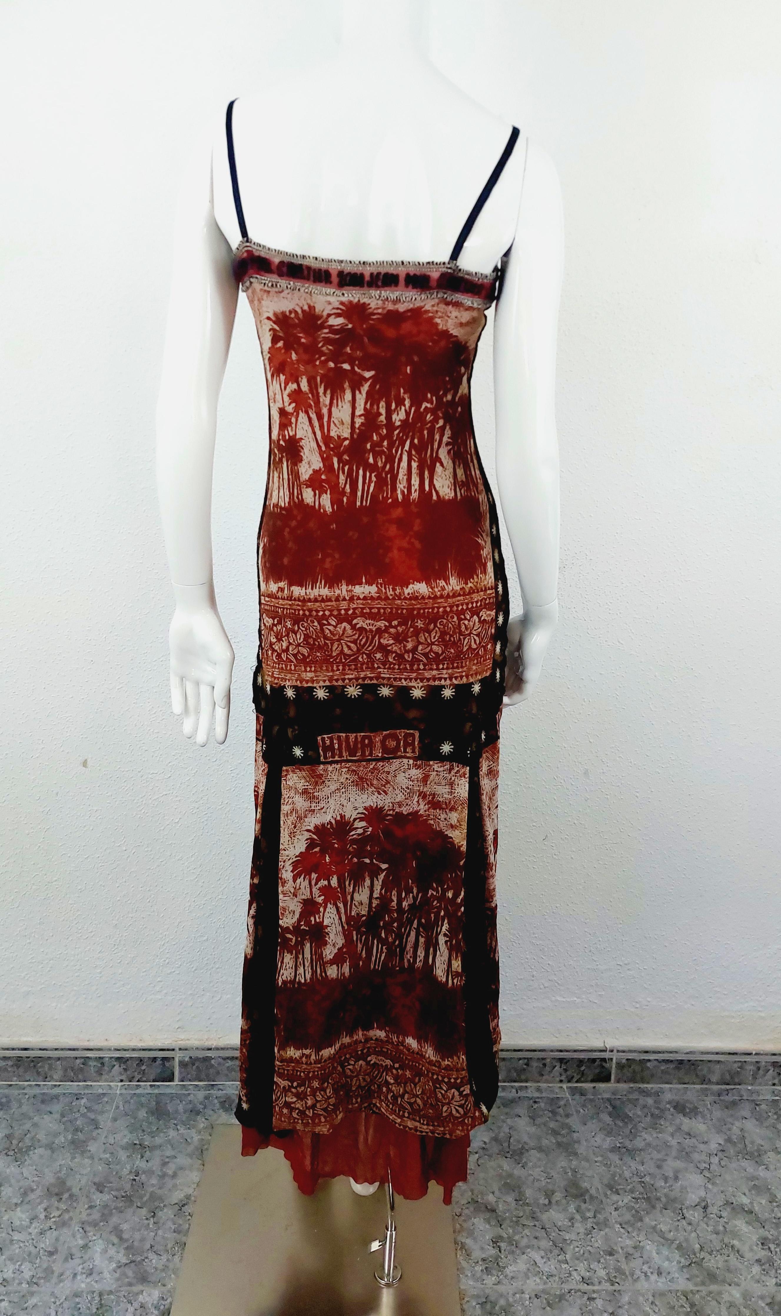 Jean Paul Gaultier mesh Hiva Oa Tropical Tattoo Beach Palm tree Japan Red Dress  For Sale 10