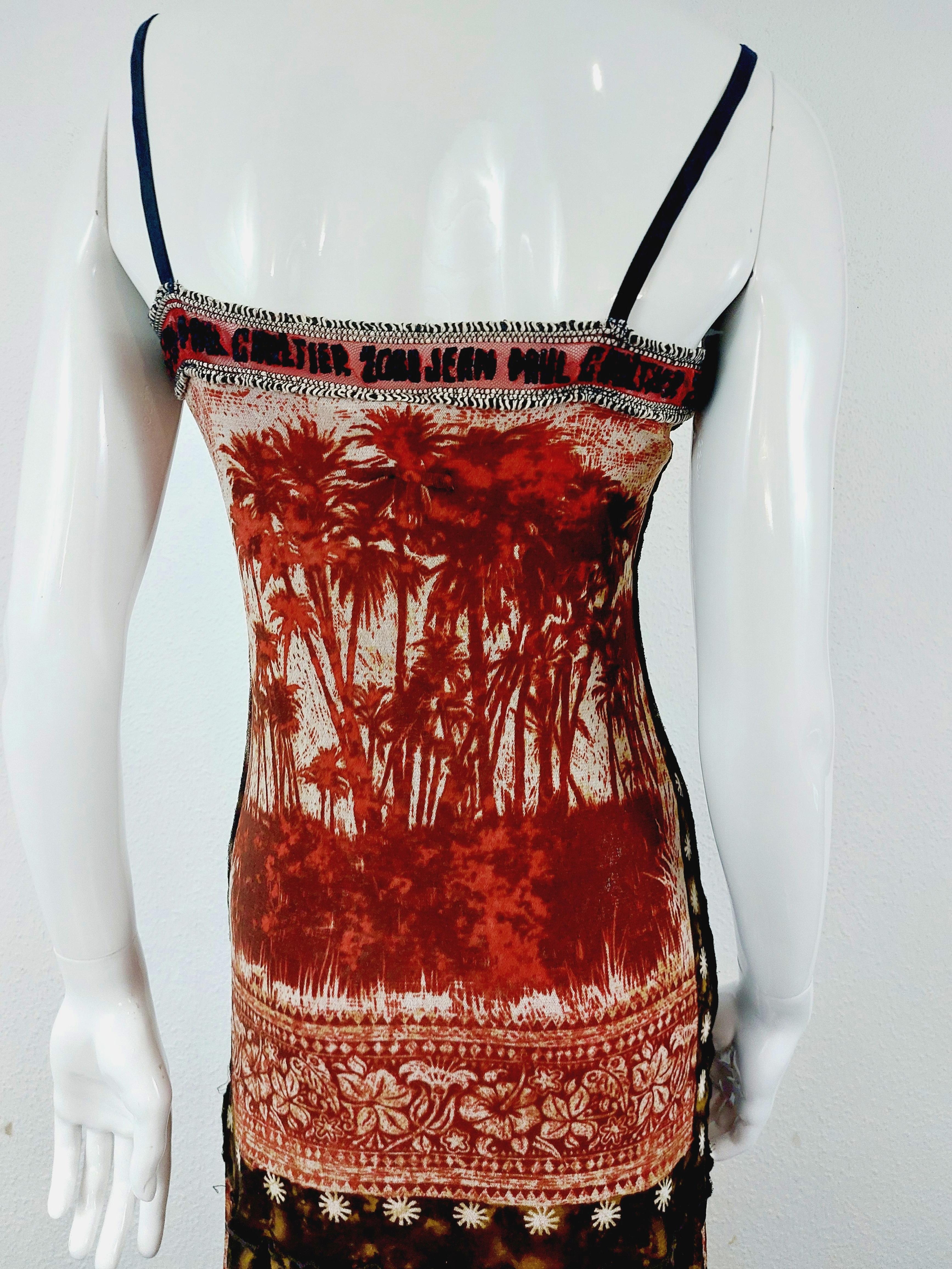 Jean Paul Gaultier mesh Hiva Oa Tropical Tattoo Beach Palm tree Japan Red Dress  For Sale 11